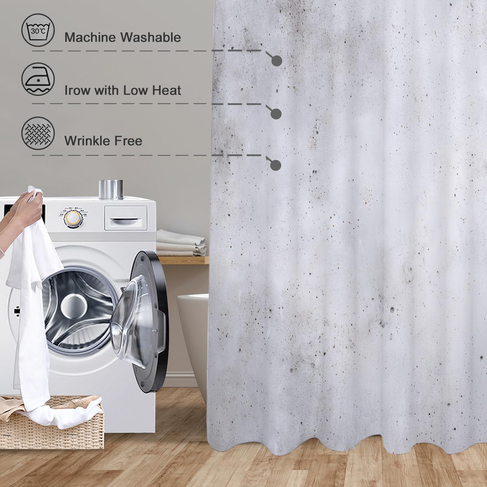 Rideau De Douche Mur Marbré Style Industriel Minimaliste Tissu Imperméable Lavable avec Crochets Anti Moisissure en Polyester Rideau Douche pour Salle De Bain