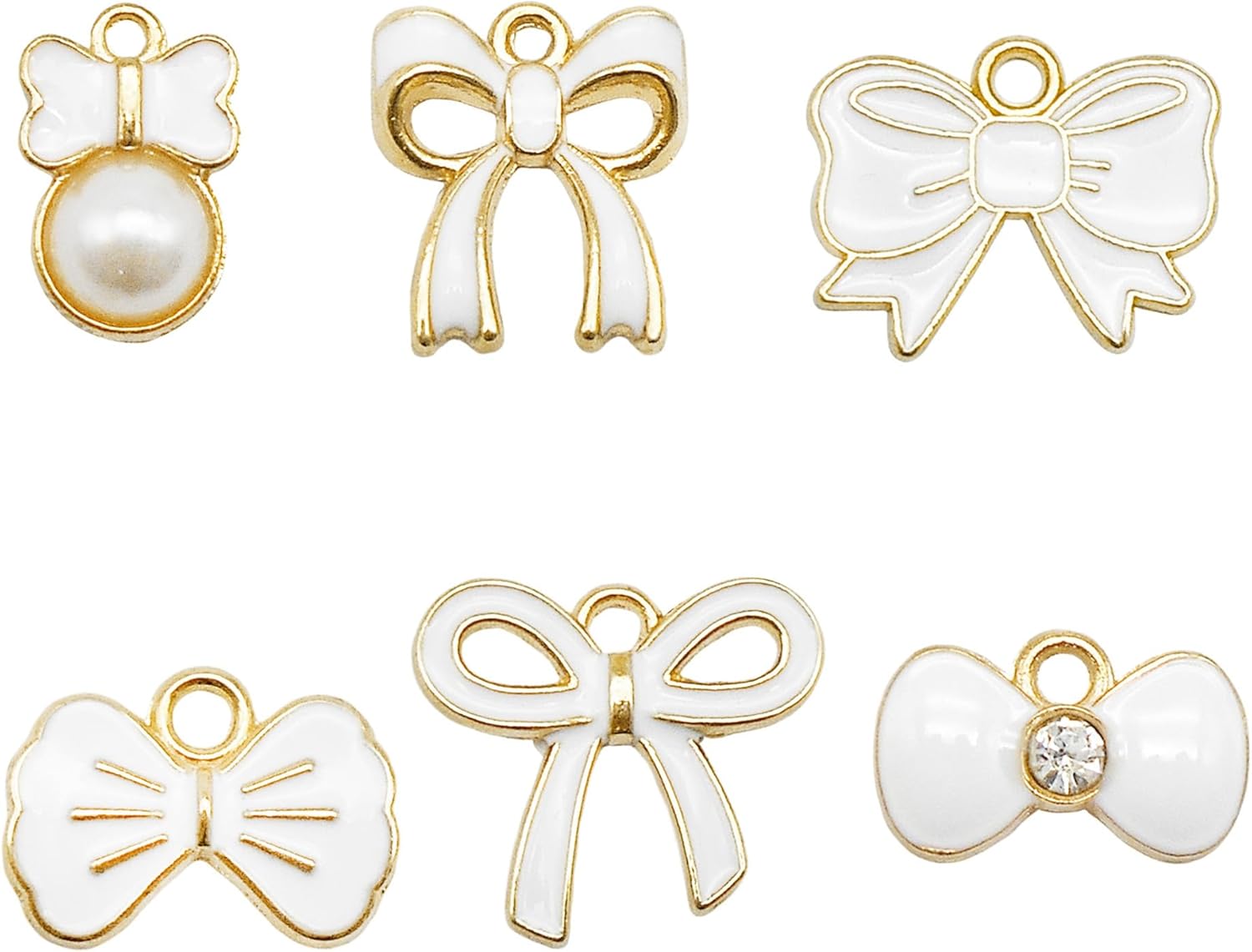 60 Pieces Pink Enamel Bow Charms Set, 6 Styles with Pearl and Crystal Accents, Gold-Tone Pendants for DIY Jewelry Making - Image 5
