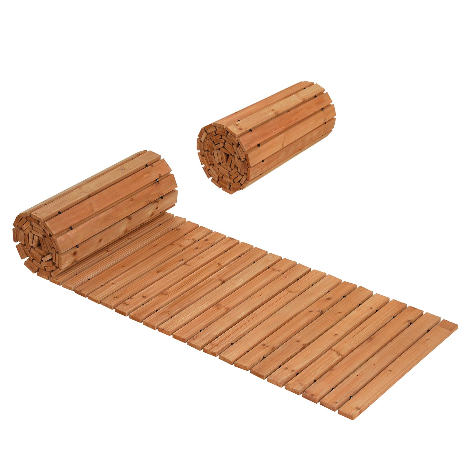 COSTWAY Camino de Jardín Madera Maciza de Abeto, Camino Recto Enrollable al Aire Libre, Pasarela de Madera con Superficie Antideslizante para Patio Trasero, Terraza, 367 x 55 x 1,5 cm (Natural)