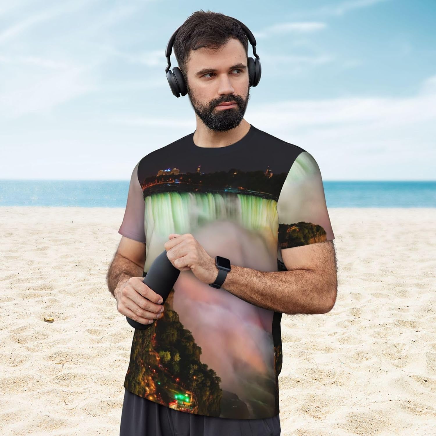 Niagara Falls Print Mens Short Sleeve Mesh T-Shirt Breathable Athletic Gym Running Casual Sports Wear