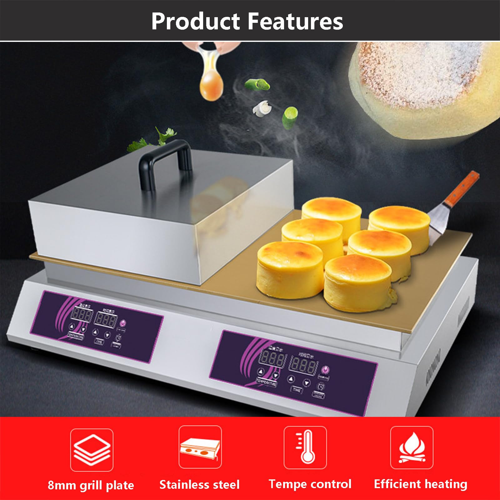 Macchina per Soufflé in Acciaio Inox con Schermo di Visualizzazione Digitale, Macchina Elettrica per Pancake E Waffle, Piastra Riscaldante da Banco per Panetterie, 60 A 240 °C