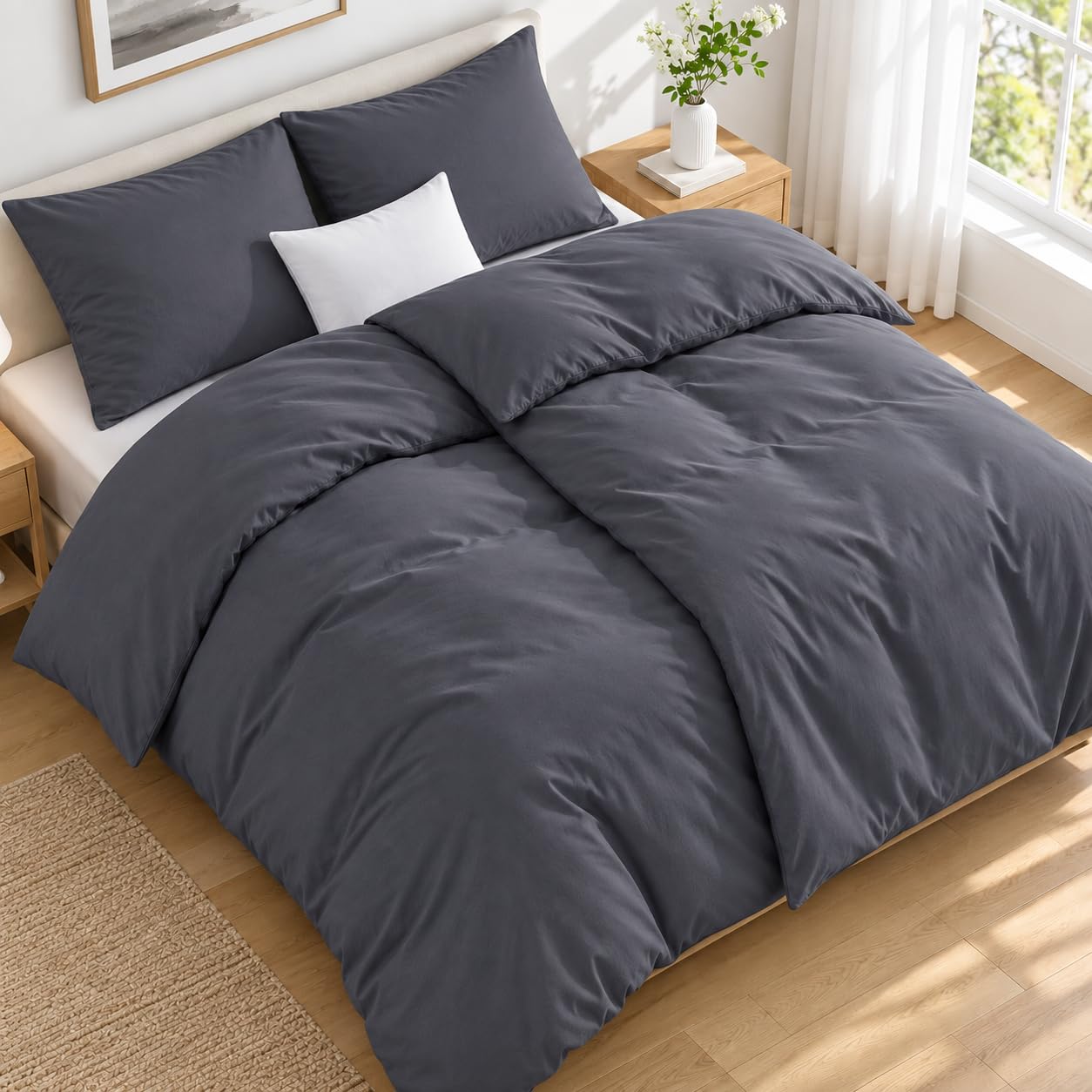 Duvetnova Bettwäsche 155x220 4Teilig Grau ÖKO-TEX Superweich Mikrofaser Bettwäsche-Sets 2 Bettbezüge 155x220 + 2 Kissenbezüge 80x80 - alle mit Reißverschluss Duvet Cover Bedding & Linen Deckenbezug