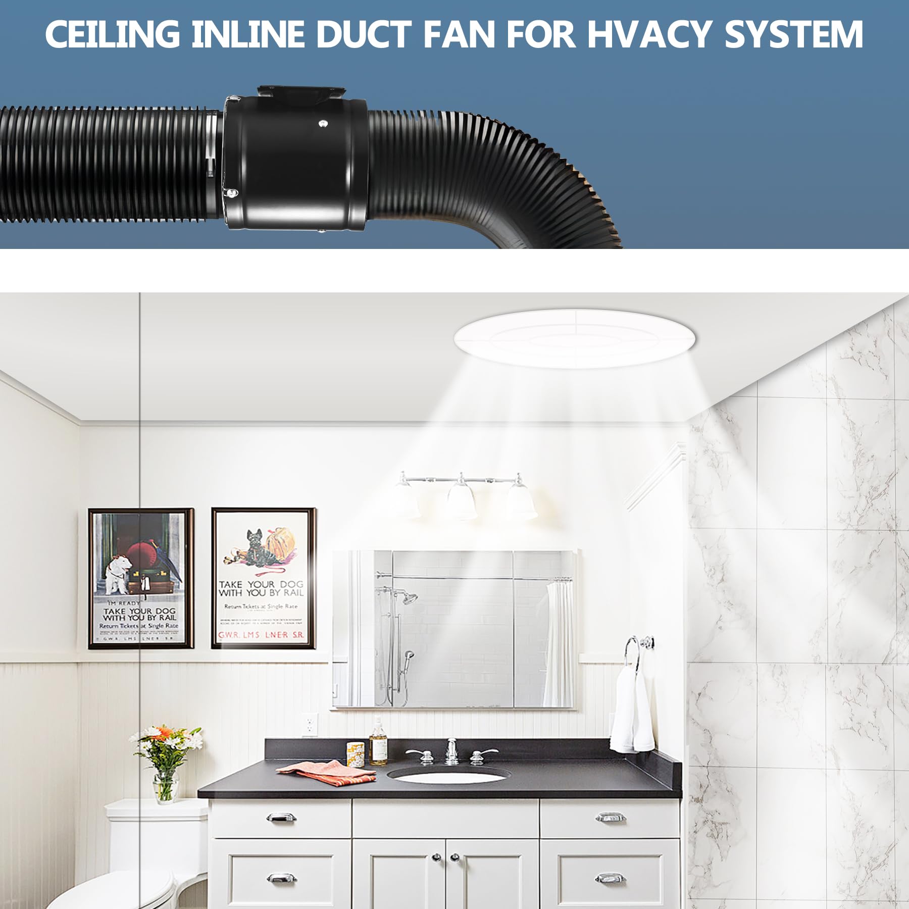 Ventilador extractor de aire de 150 mm, de alto flujo de aire, de metal con interruptor de presión, válvula antirretorno para baño, garaje, invernadero (negro)
