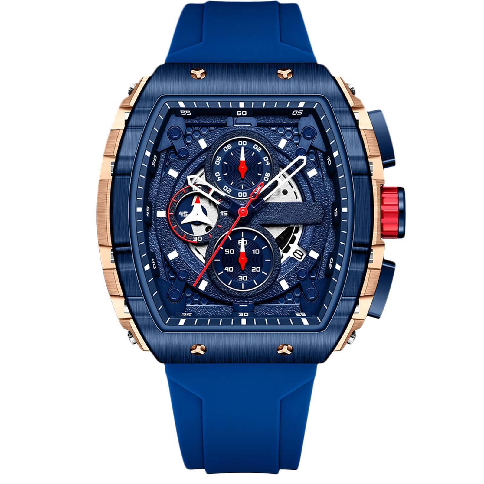 RORIOS Orologio Uomo Tonneau Moda Orologi Meccanico Automatico Orologi da Polso Punk Hollow Orologio Impermeabile Luminosi Silicone Cinturino Rosso