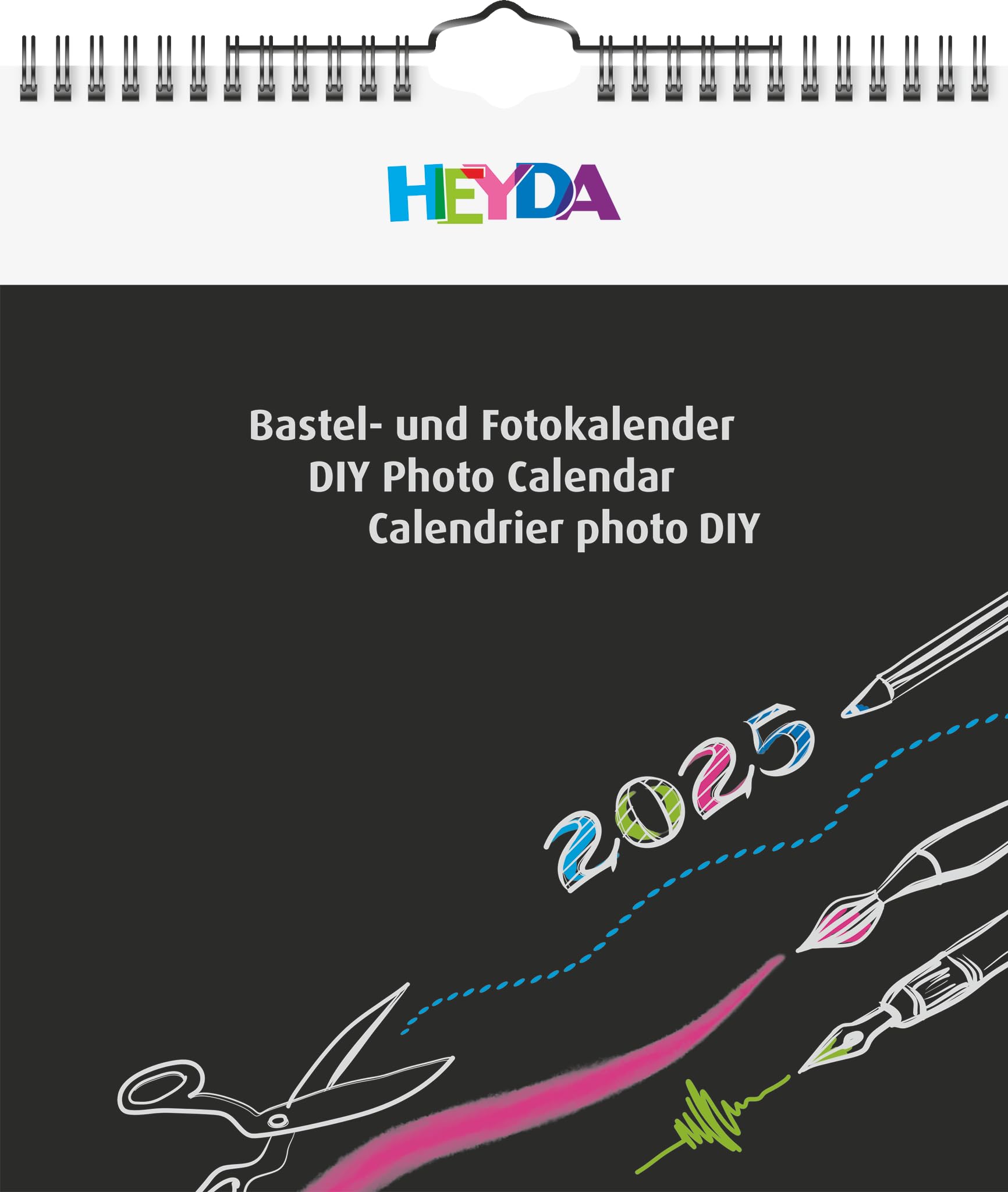 Heyda Craft and Photo Calendar Year-Bound (2025), 1 Sheet = 1 Month, 215 × 240 mm, Black