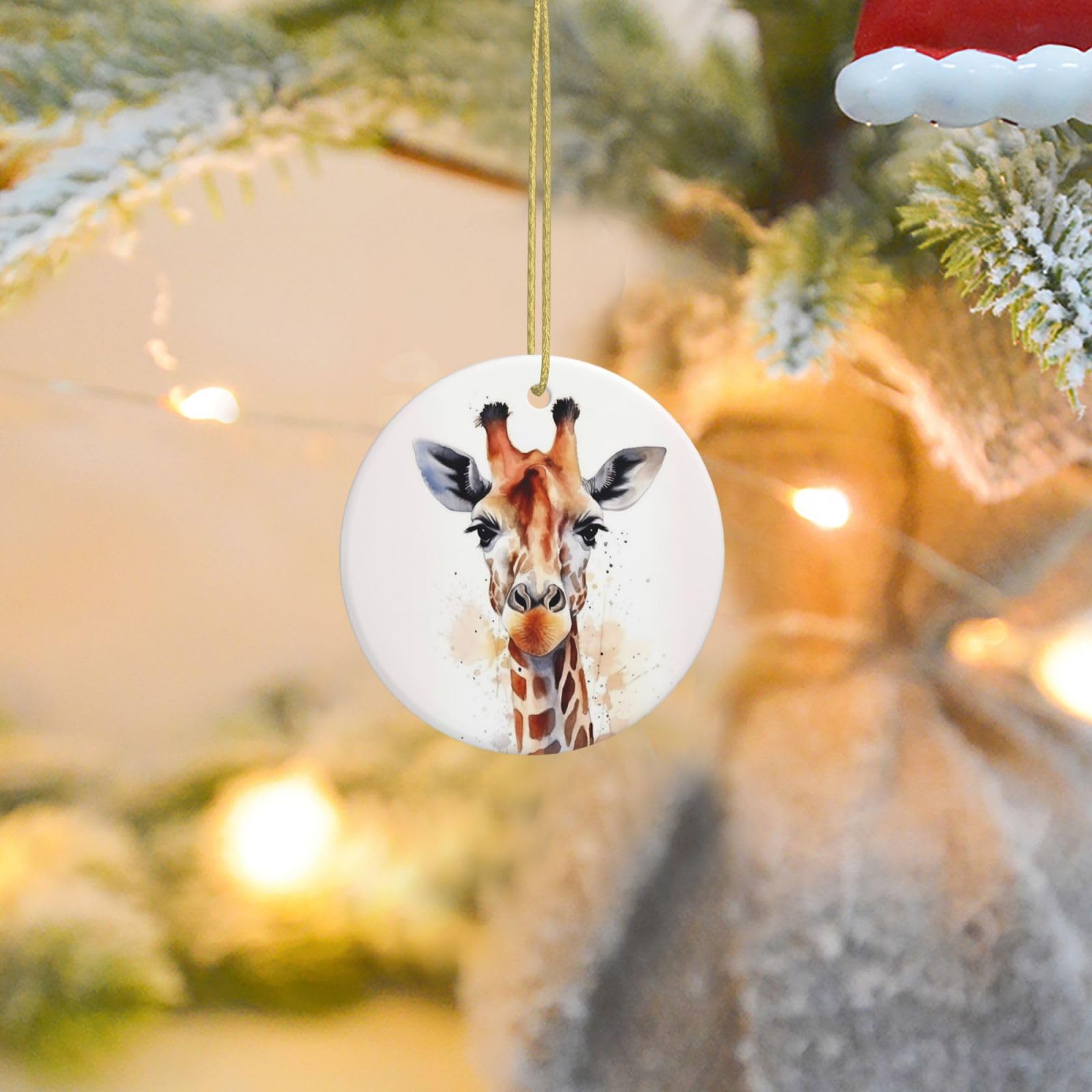 2025 Christmas Tree Decoration Hanging Round Ornament Stylish Animal Watercolor Giraffe Ceramic Ornaments Christmas Tree Decorations Round Pendants for Xmas Tree Winter New Year Party Supplies