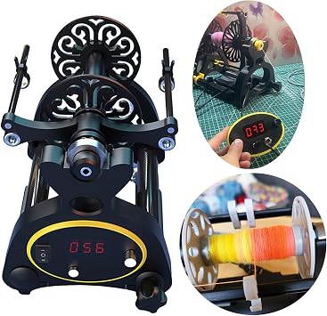 Professional 12V Electric Spinning Wheel with LCD Digital Display Removable Yellow Panel, 3 Small Spools, 800RPM/min, Twisting Forward And Reverse, for Twisting And Plying Wool, Cotton, Etc.,Black