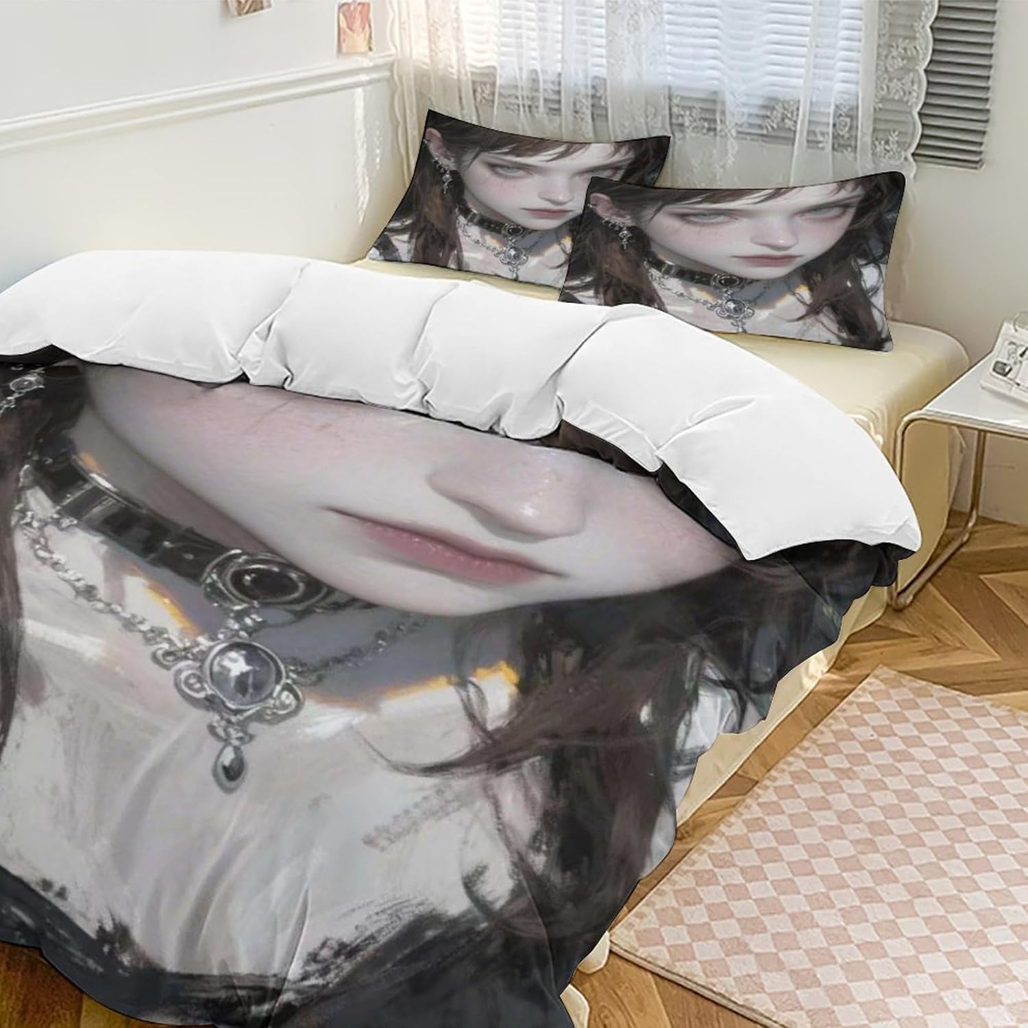 Soft Bedding 3 Piece Set Anime Girl Queen Duvet Cover Set 2 Pillowcase 1 Quilt Cover All Season Sleep Essentials