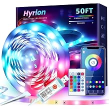 hyrion 50ft USB-Powered RGB LED Strip Lights, Music Sync &amp; Sound-Reactive Color Changing Lights for Bedroom, TV Backlight, Gaming Setup, Bluetooth, IR Remote &amp; Smart App Control