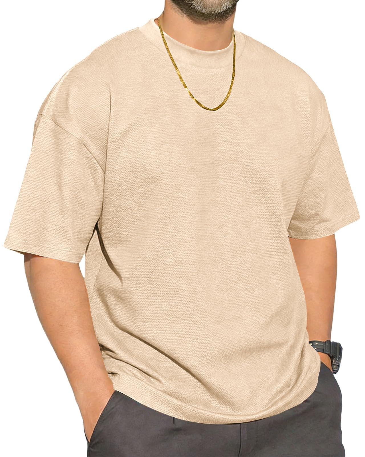 Herren Waffler T-Shirt Rundhals Tees Basic Kurzärmelig Oberteile Lässig Hemd Baumwolle Leichtes Weich Stretch