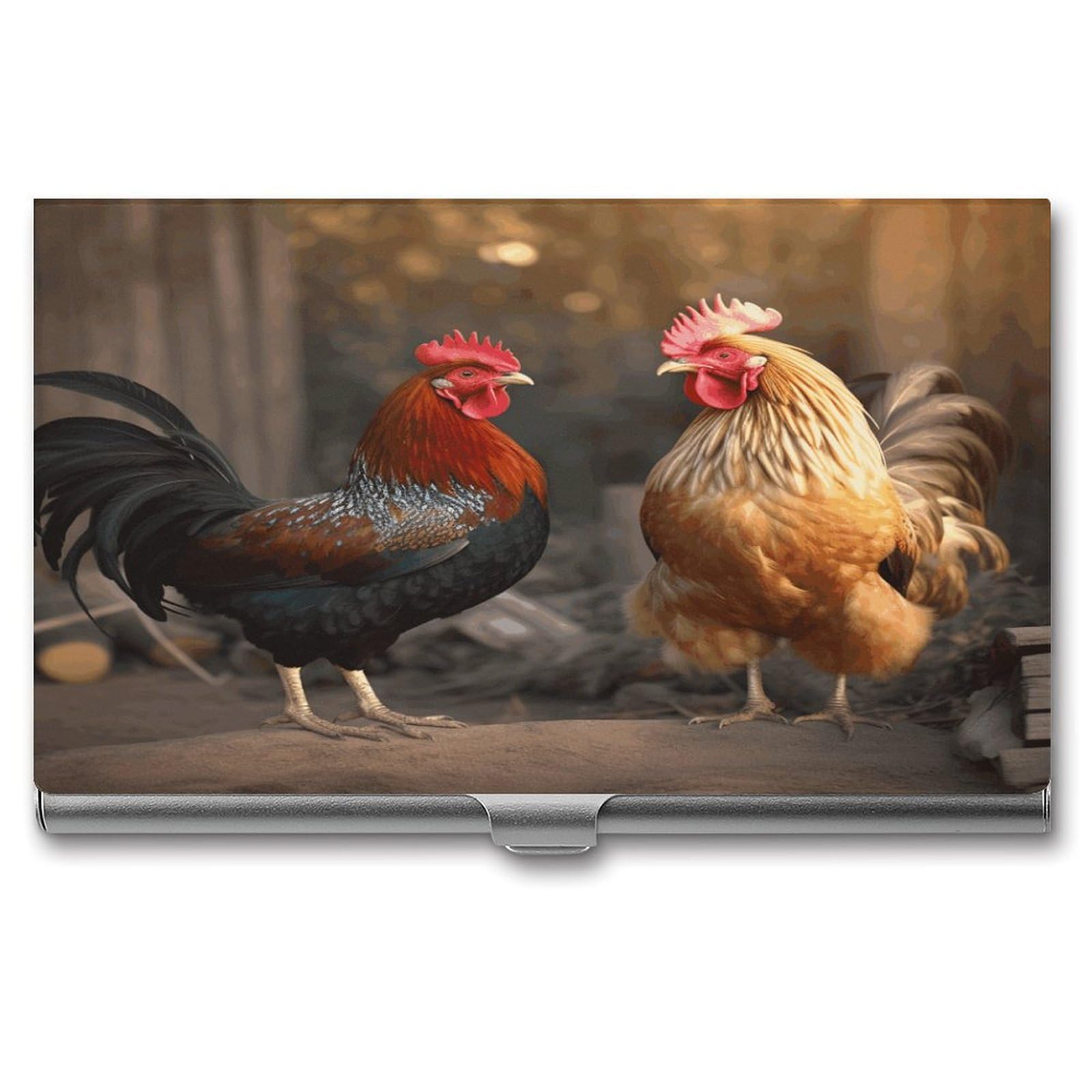 Vstadank Style Rooster And Chicken Business Card Holder With Buckle Shut Aluminum Alloy Business Card Case Fashion Name Cards Holder Exquisite Credit Card Id Case Pocket Cards Wallet