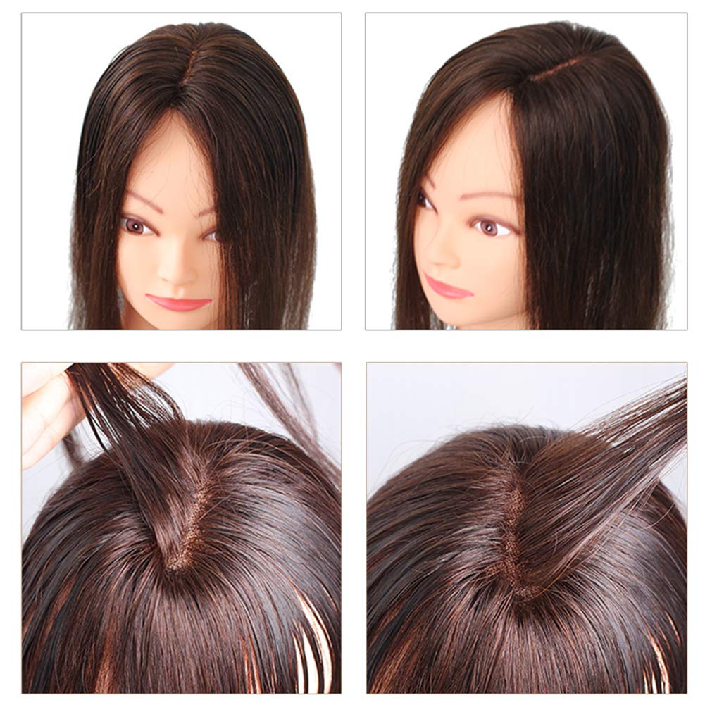 Hand Made Loose Curly Hairpiece Human Hair Clip in Topper 7x10cm, 25cm, Dark Brown