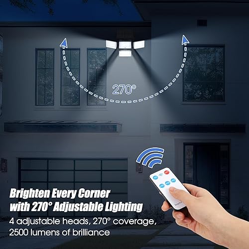 Miniatura 3 de CADUKE Luces solares con sensor de movimiento para exteriores, 4 cabezales de luces solares de seguridad con control remoto, IP65 impermeable 2500LM