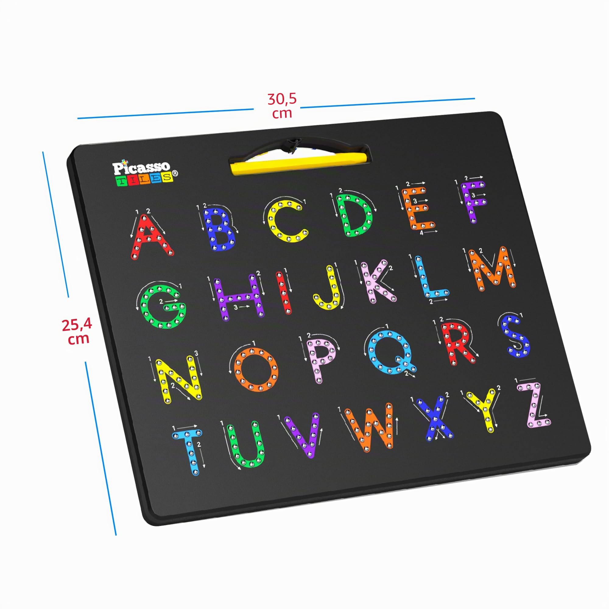 PicassoTiles Tableau alphabet magnétique double face 2 en 1 ABC A-Z lettres majuscules et lettres minuscules tableau de lecture 30 x 25 cm grand support magnétique pour tablette ensemble ouvert