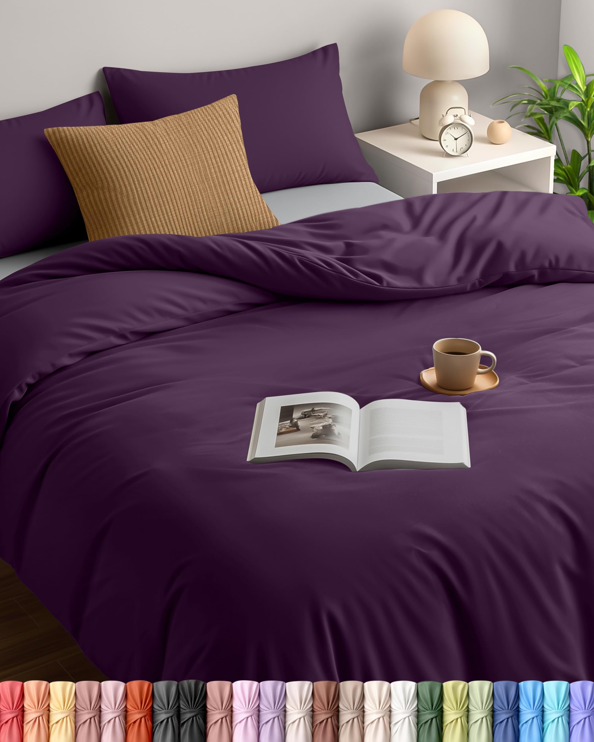 Utopia Bedding Duvet Cover Double - Soft Microfibre Polyester with Pillow cases - Quilt Cover Set (Purple)