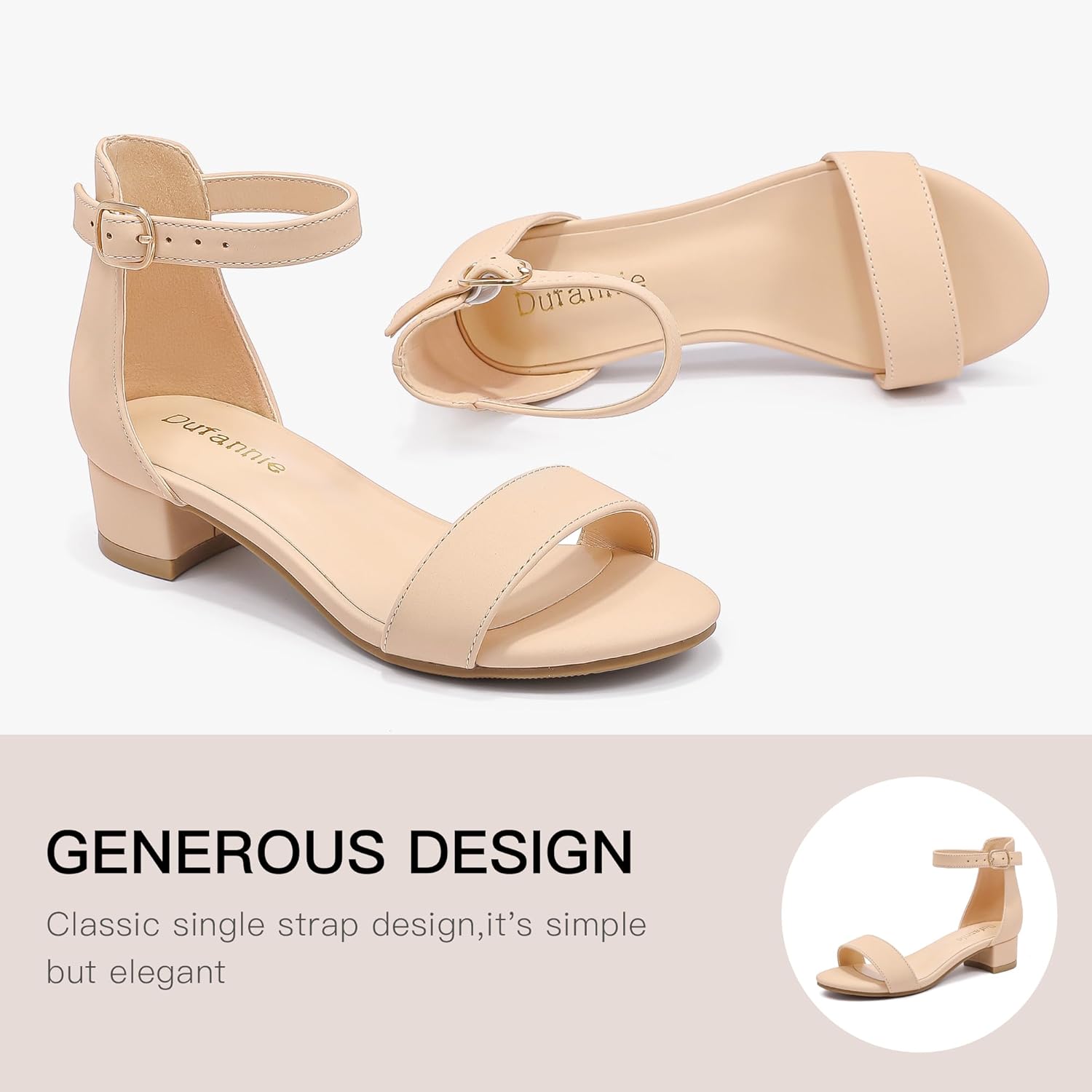 Dufannie Girls Sandals Low Heels Dress Pump Ankle Strap Open Toe Flower Girl Wedding Party for Toddler Little Big Kid - Image 4