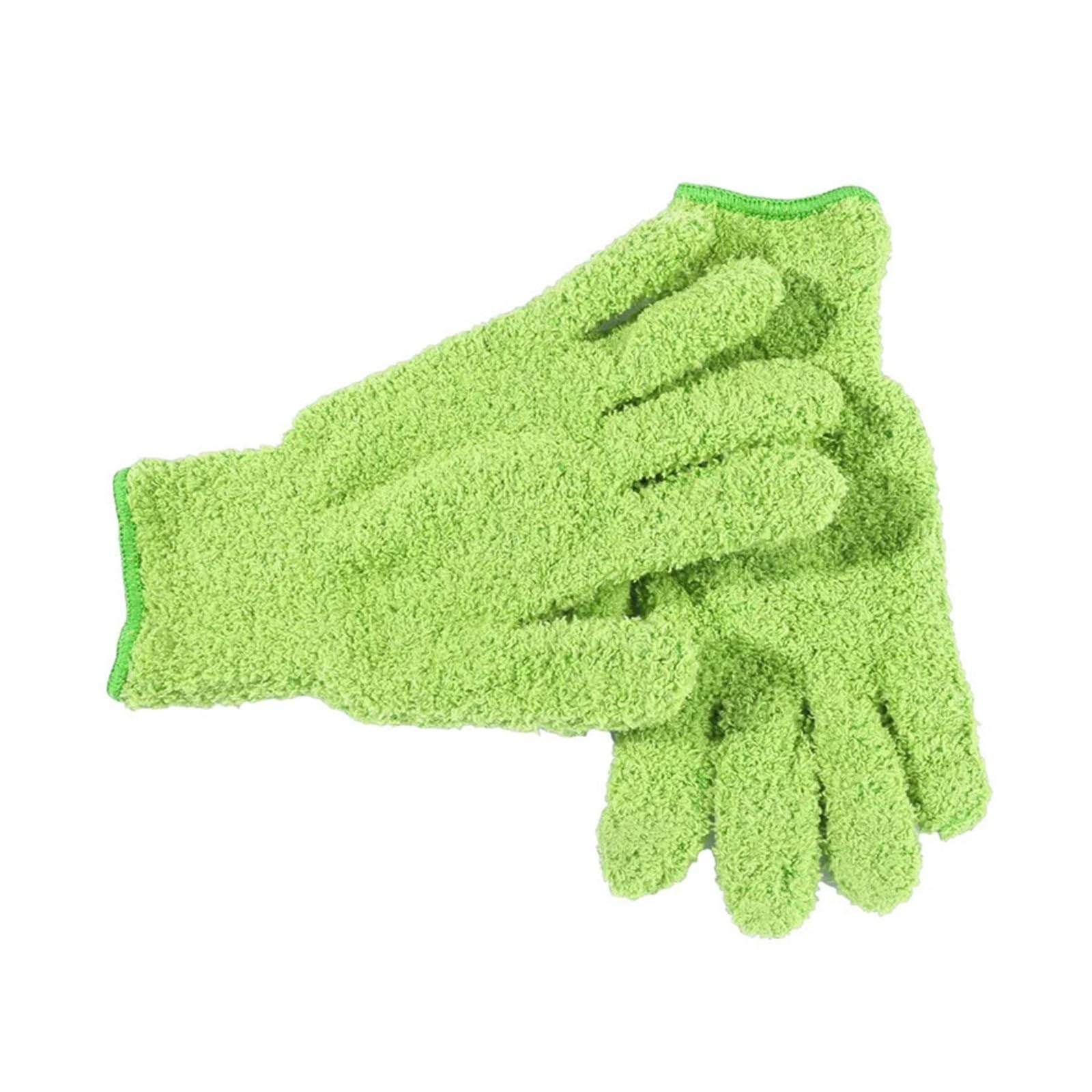 DYYEUAVT 2Pair Coral Fleece Microfiber Cleaning Gloves Car Grooming Solid Dusting Five Fingers Absorbent(Vert)
