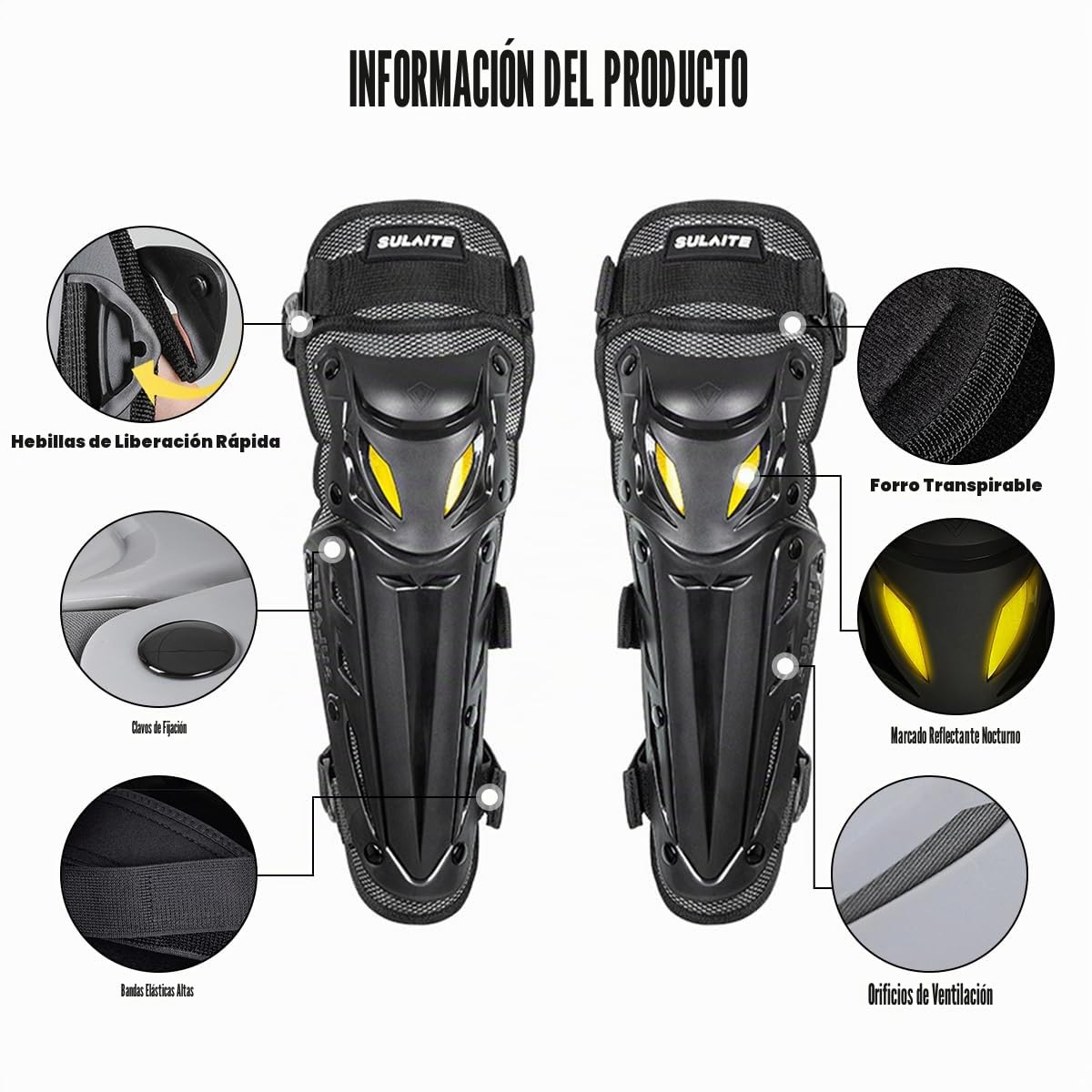 Rodilleras Moto,Rodilleras MTB,Rodilleras Motocross con Carcasa de PP de Alta Resistencia y Acolchado de EVA de Alta Densidad,3 Bandas Elásticas Altas para una Sujeción más Segura