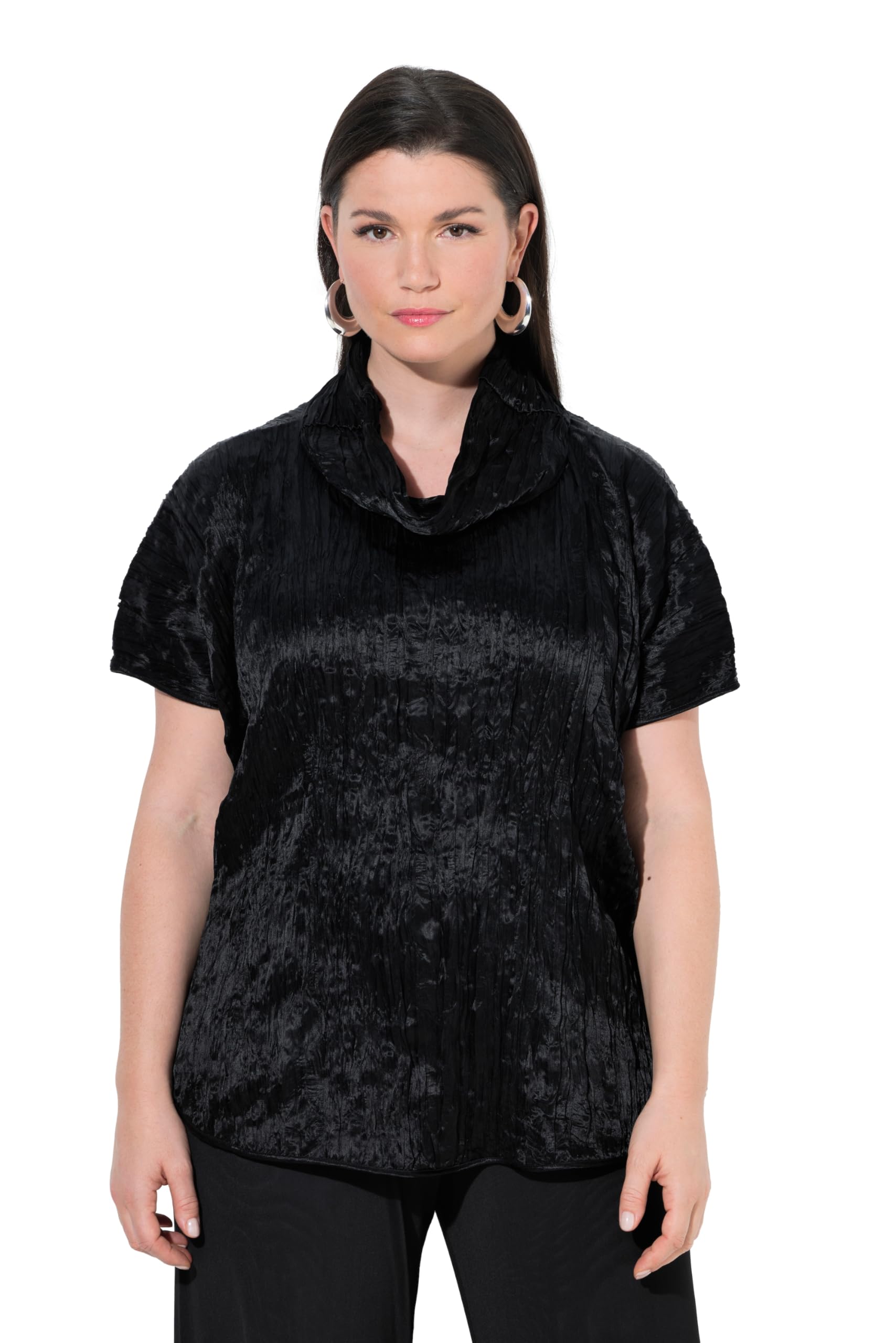 Ulla Popken Damen große Größen Übergrößen Plus Size Acetat-Bluse, Crash-Struktur, Oversized, Stehkragen, Halbarm 846528