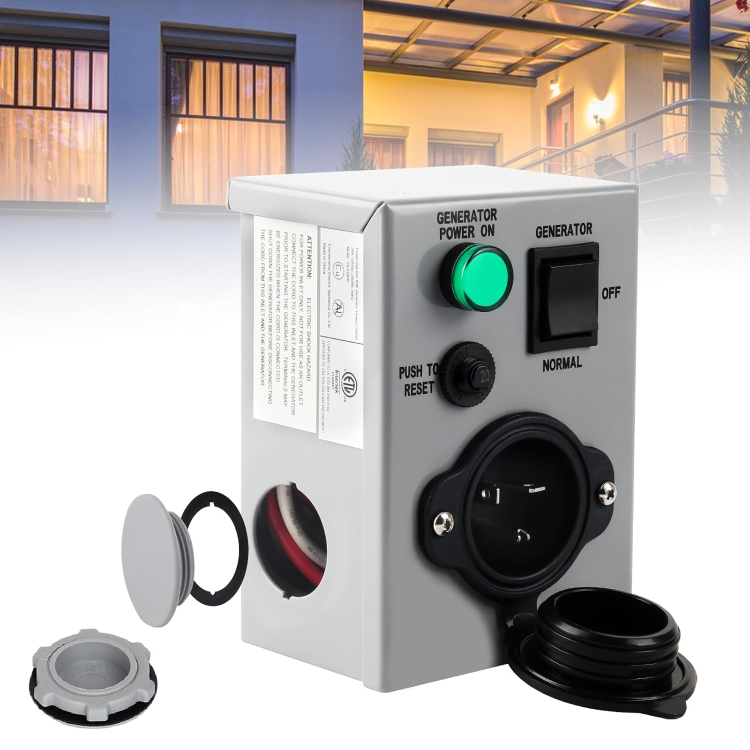 20 Amp Generator Transfer Switch, NEMA 5-20P Pre-Drilling Power Inlet Box with Circuit Breaker, 20A 125V Manual Transfer Switch for Generator Outdoor Indoor Home, ETL Listed