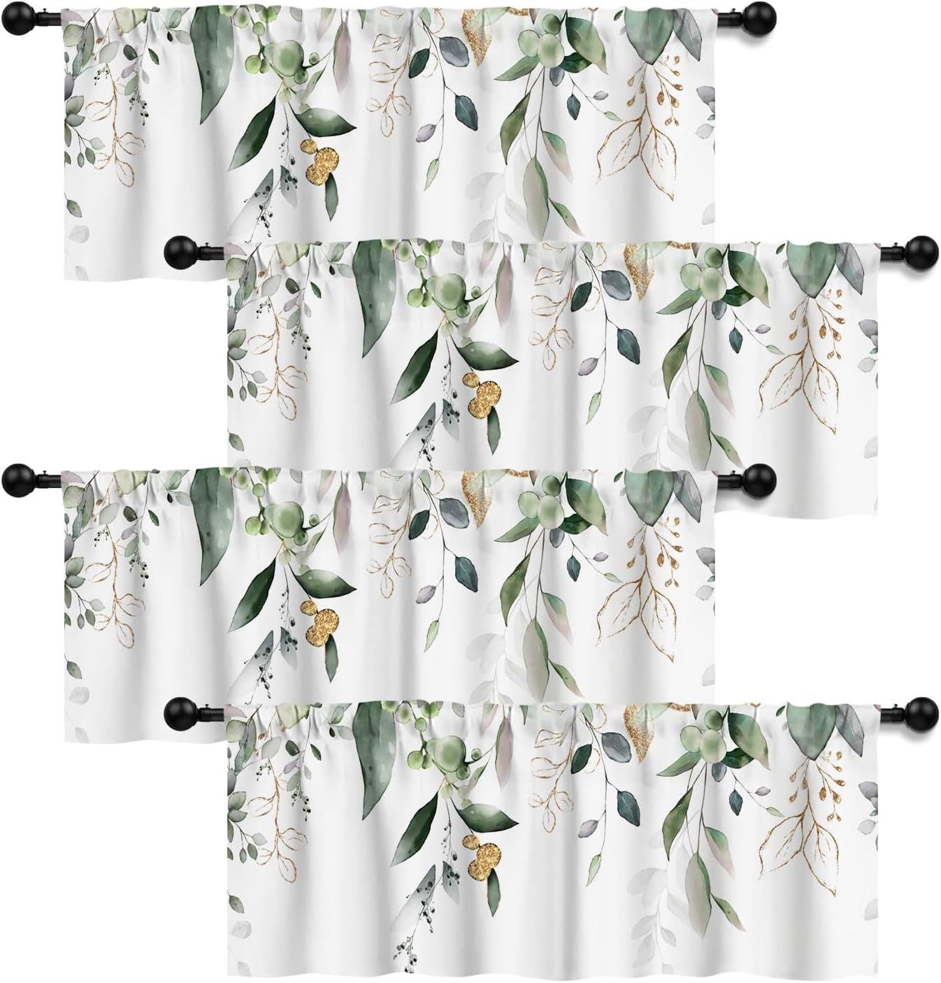LALILO Watercolor Botanic Leaf 4 Panels Curtain Valances