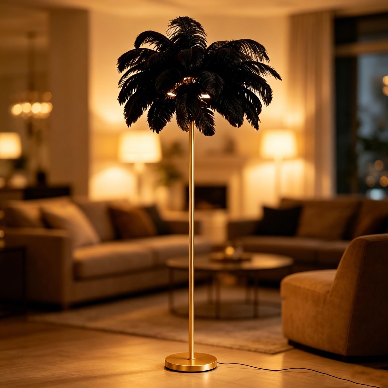 Decorative Ostrich Feather Lamp Floor Stable Frame Feather Standing Lamp