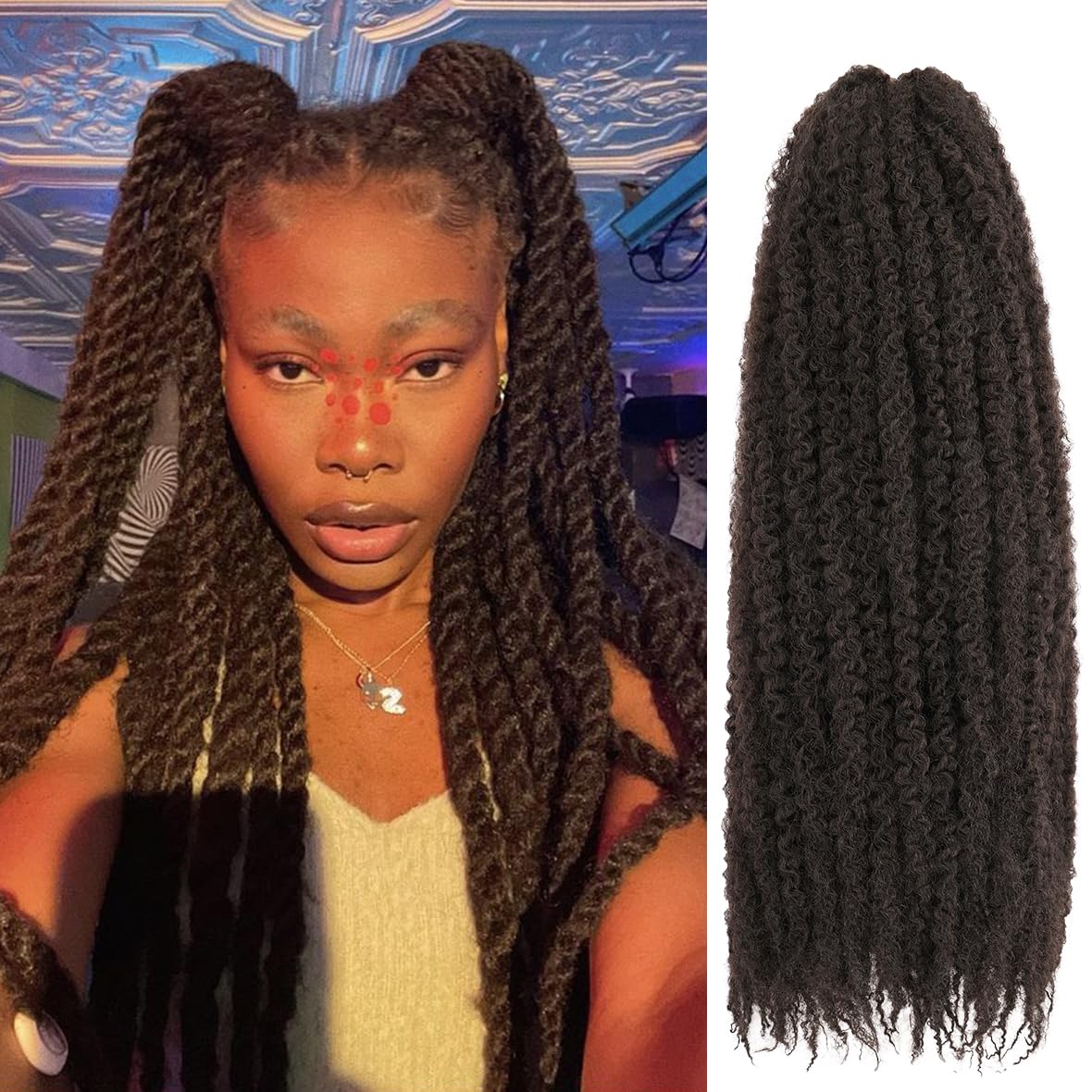Kachanaa 24 Inch Marley Twist Hair for Braiding 8 Packs Dark Brown Marley Braids Pre Fluffed Afro Kinky Curly Markey Braiding Hair Extensions for Jumbo Twist /4#