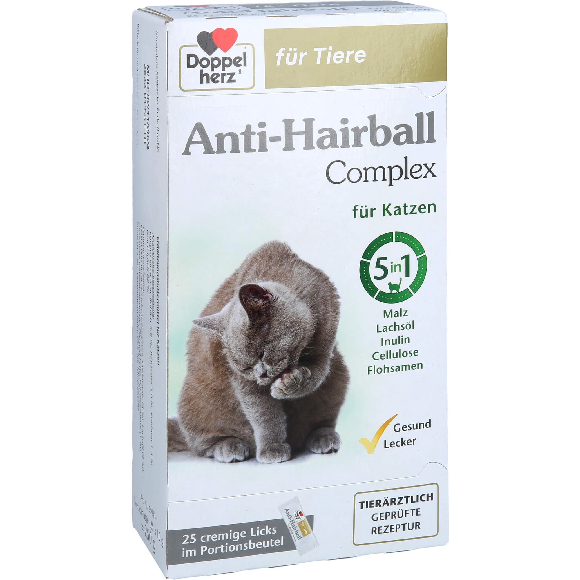 Doppelherz Complesso Anti-Hairball per Gatti - Promuove la finitura naturale dei peli inghiottiti e riduce le palle di pelo - 25 leccate