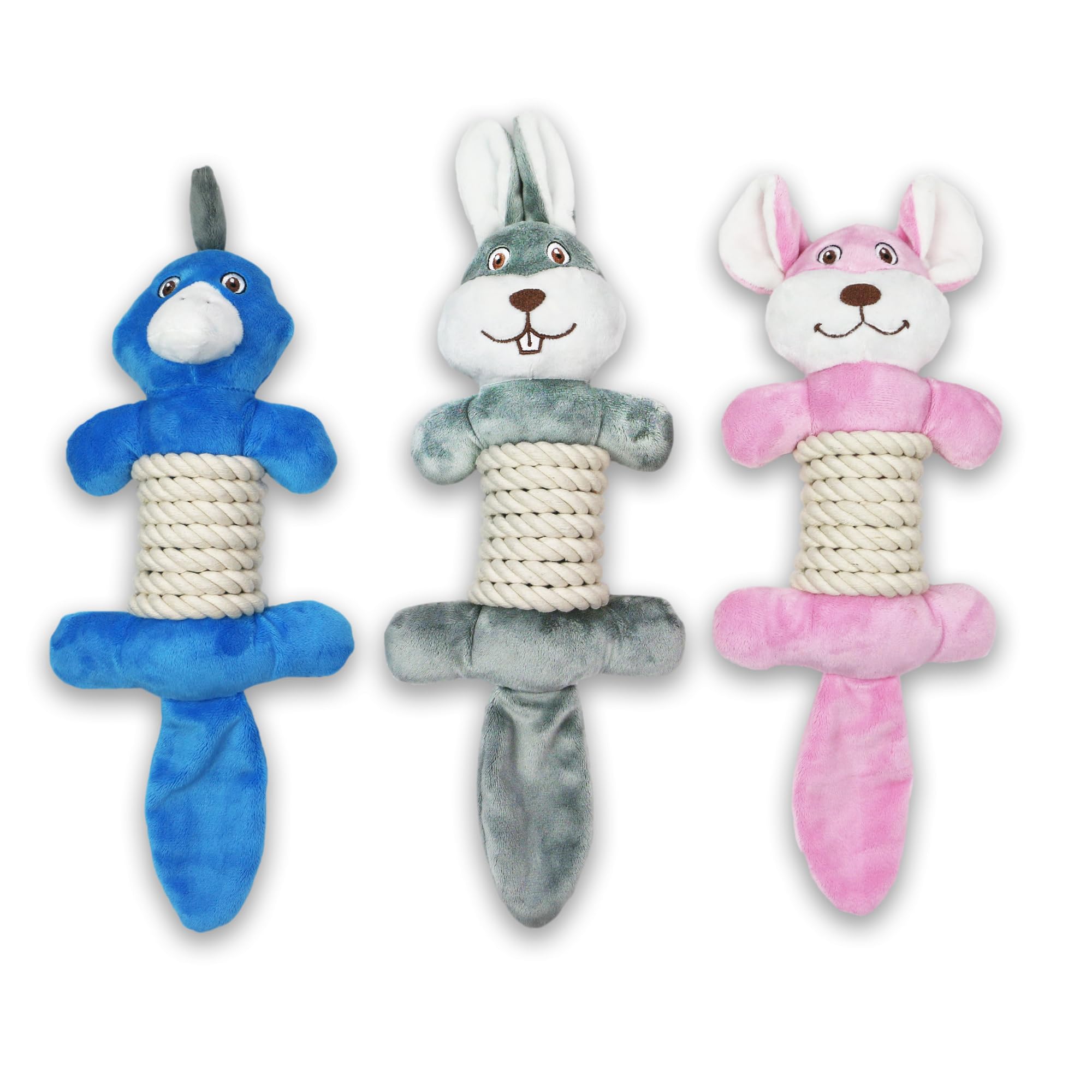 Ancol Rope Belly Dog Toys Made From Recycled Plastic Bottles and Virgin Rope PK3 Duck Rabbit Mouse