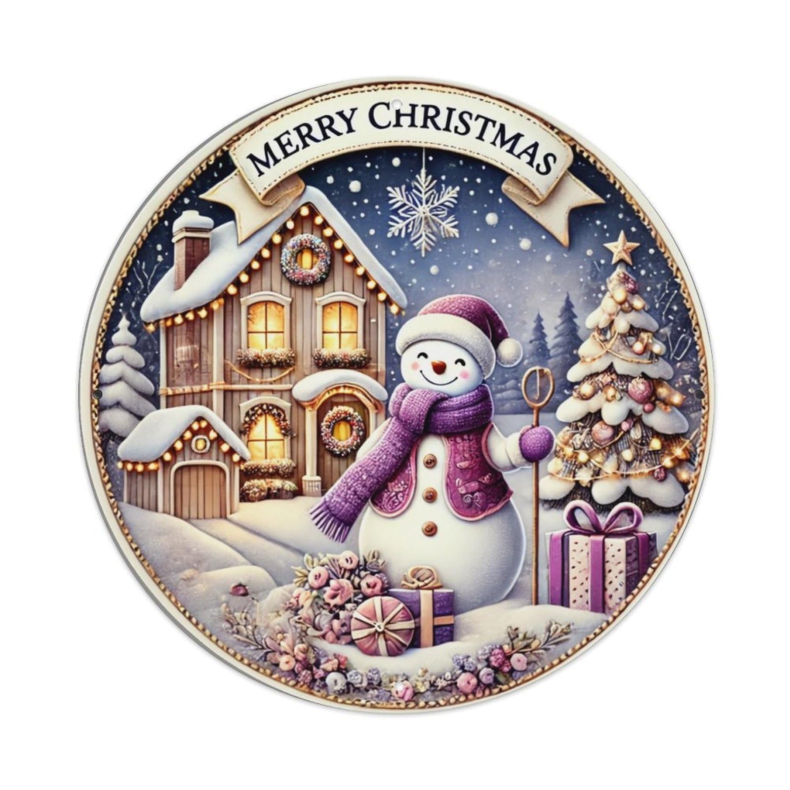 Snowman Christmas House Tree Gifts Tin Sign Metal Poster Vintage Metal Signs for Home Man Cave Bar Cafe Kitchen laundry room Wall Decorations Gift 8x8Inch