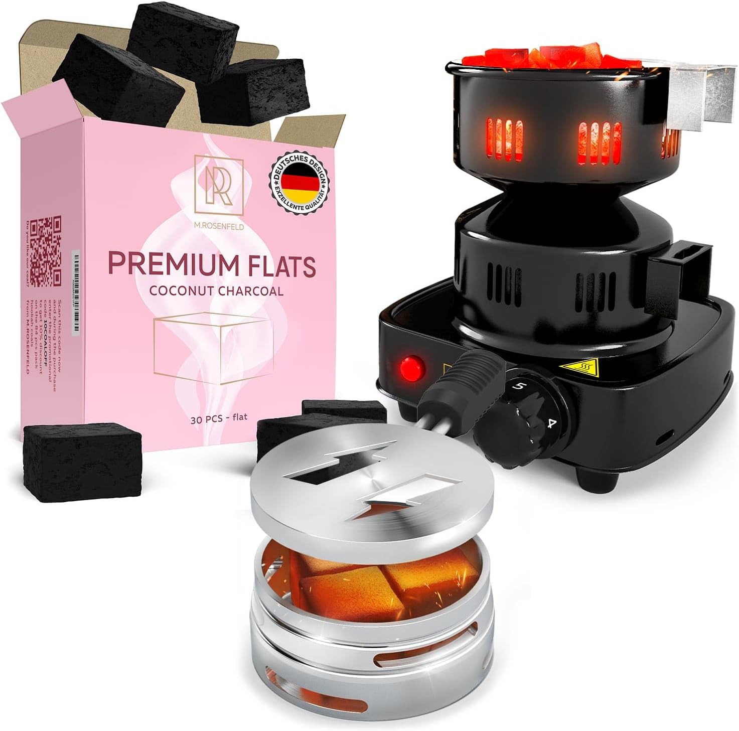 Hookah Coal Holder - Hookah Charcoal Holder – Hookah Heat Management System - Hookah Coals Flats Coconut Charcoal for Hookah – 30 Count Value Pack Premium Quality - PRO Hookah Coal Burner for Hookah