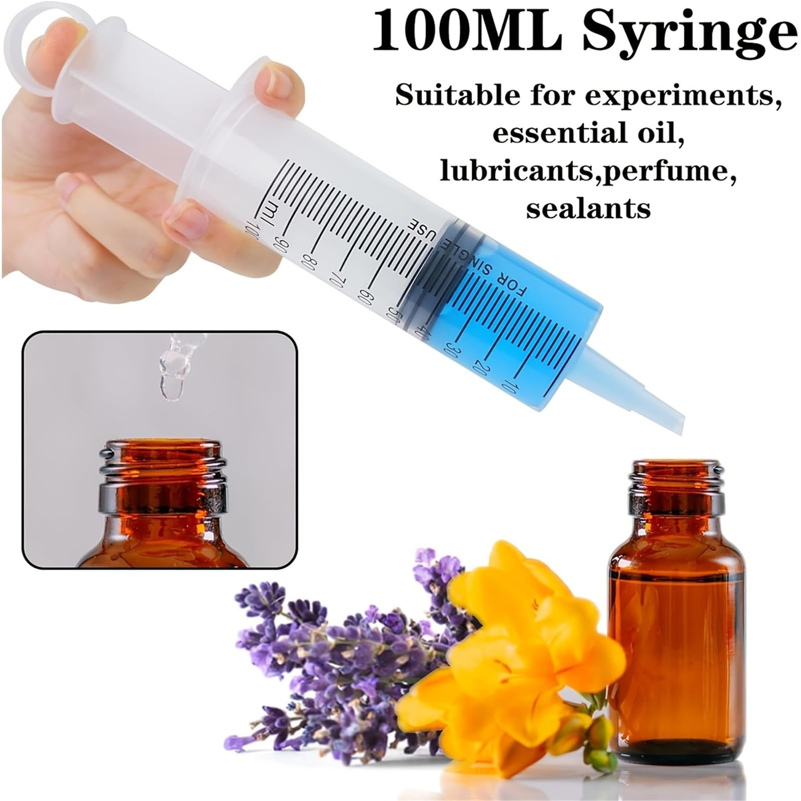 Generico Siringa da 100-500 ml con Tubo da 1 m - per Uso in Laboratorio, trasferimento di liquidi e Cura delle Piante, Grande capacità(300ml4PCS)