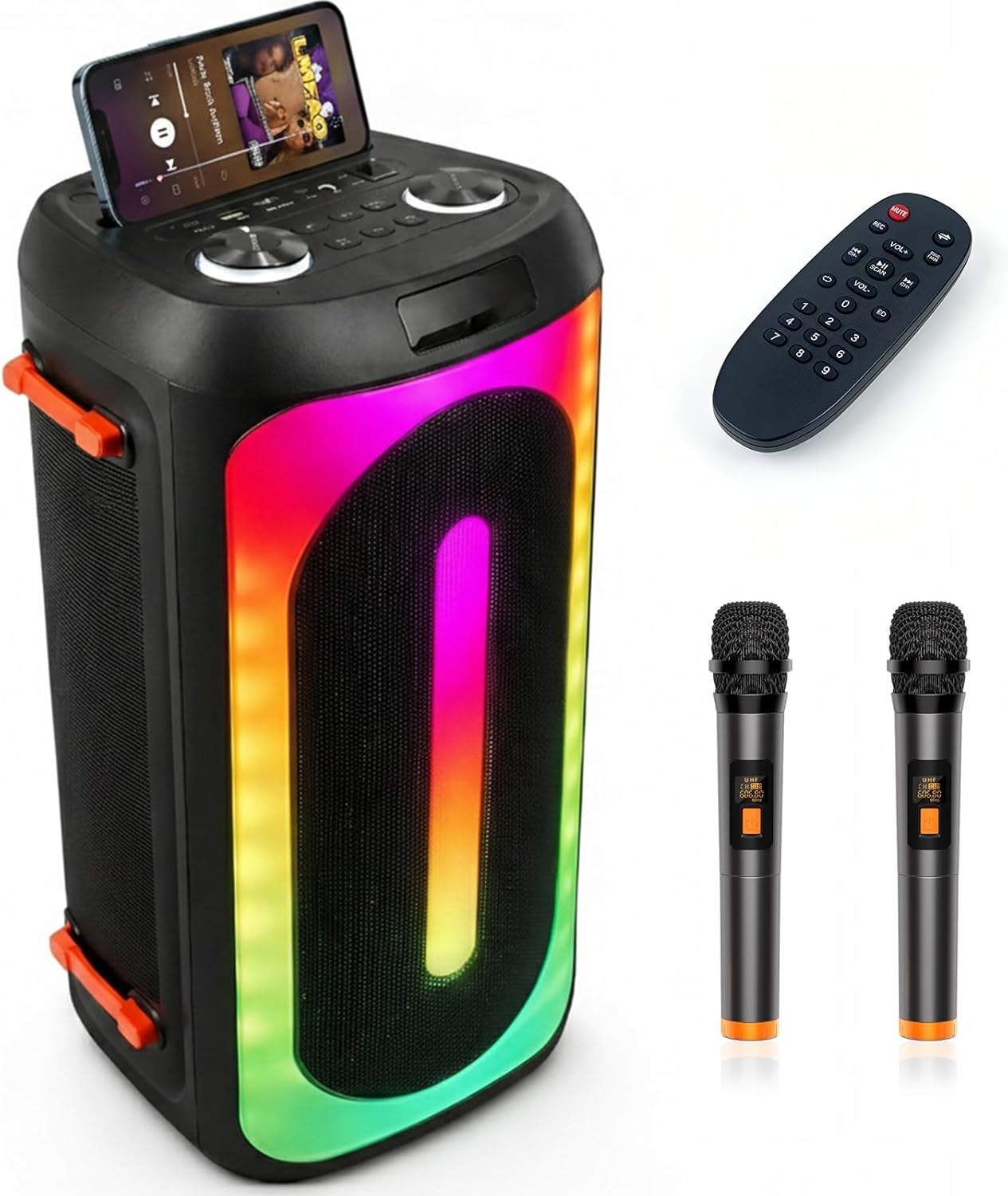 Karaoke Machine with 2 Wireless Microphones, 160W Peak Portable Bluetooth Speaker for Adults & Kids, 15Hr Playtime, Wireless PA System Speakers for Party, Beach, Camping (Black)