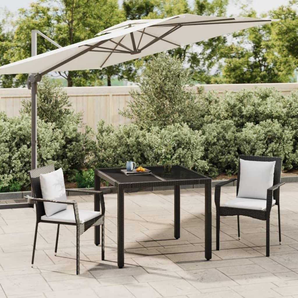 Salon de jardin en rotin synthétique noir et acier haut de gamme avec plateau verre
