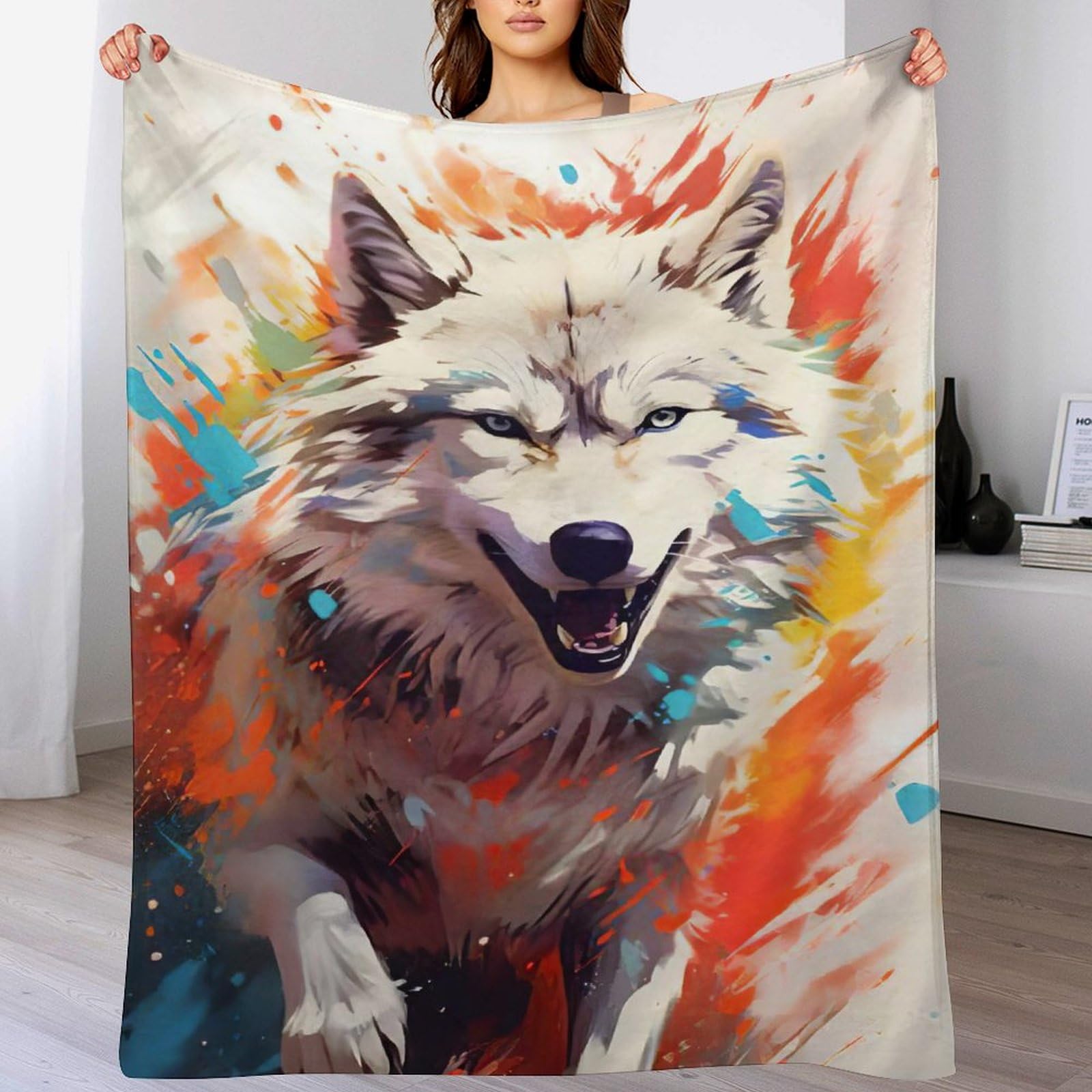 Manta de forro polar térmica y suave de lobo con aislamiento térmico de 130x150cm
