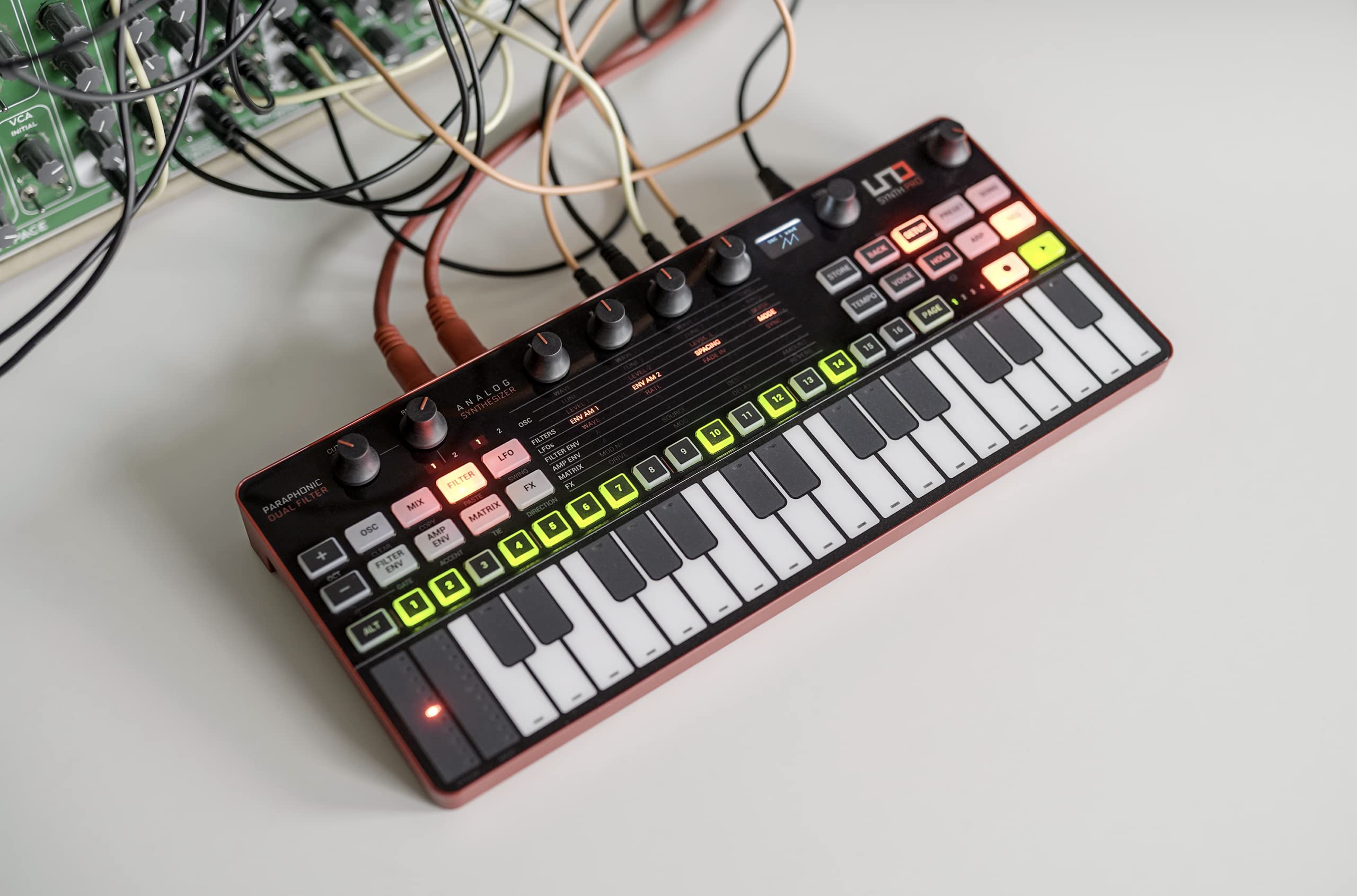 IK Multimedia UNO Synth Pro 3 oscillator desktop monophonic analog synthesizer multi-mode filter, arpeggiator, 64 step sequencer, audio input, full USB, MIDI and CV controls - Image 9