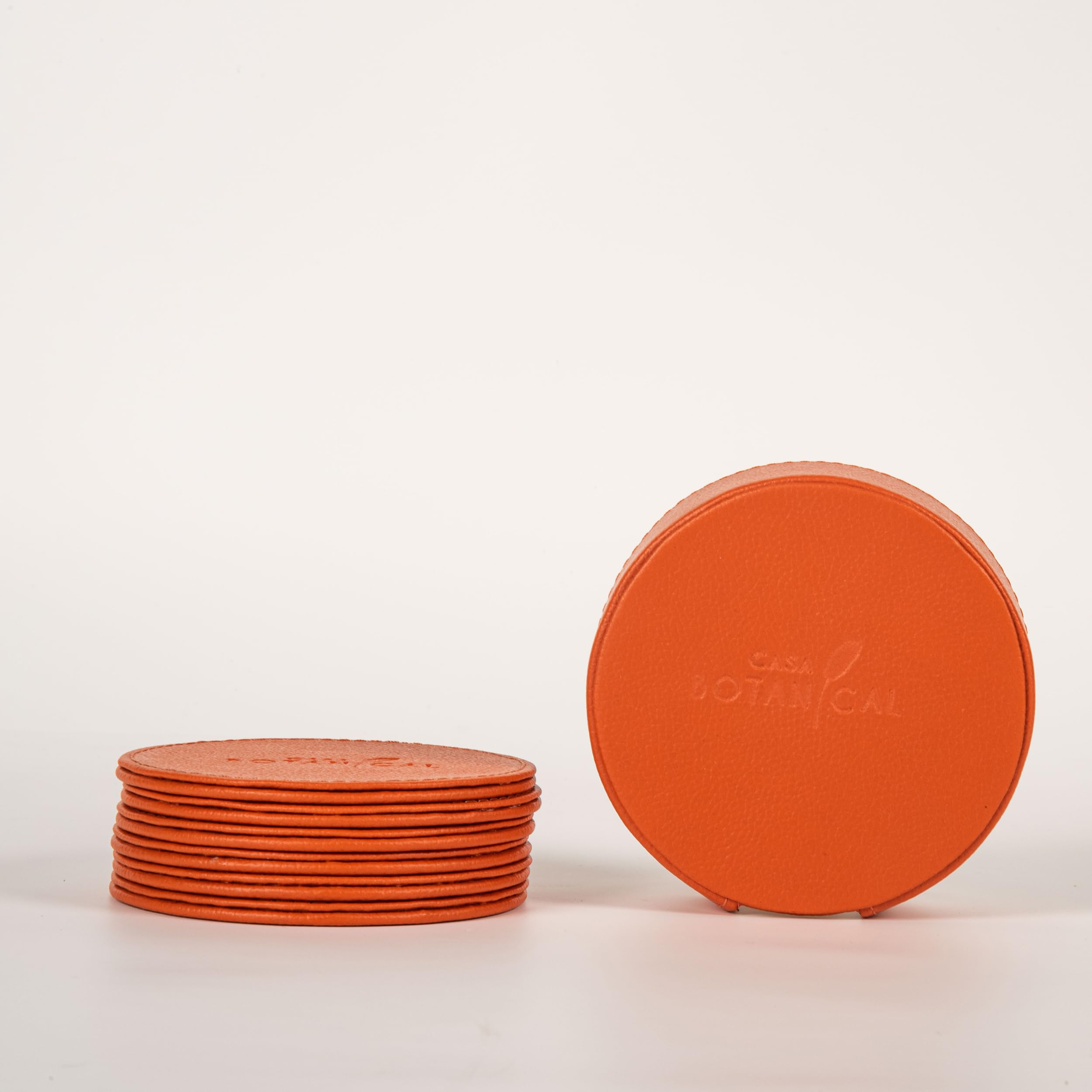 2.CASA BOTANICAL Leather Car Tissue Box & Tea Coasters Combo - Set of 2 (Orange) | Napkin Holder & Tissue Dispenser for Cars, Office, Dining Room, Home Decor 2