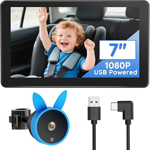 Miniatura 10 de Babyvue BV4 Cámara de coche para bebé de 7 pulgadas, pantalla IPS 1080P HD con visión nocturna IR automática, cámara de asiento trasero Plug & Play