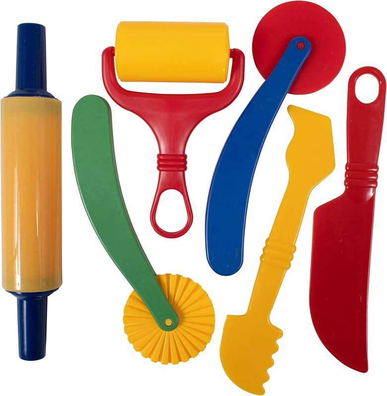 Dough Tools, Set of 6 Play Dough Accessories | Roll, Cut, Mold and Flatten, Chunky Art Supplies for Toddler Crafts