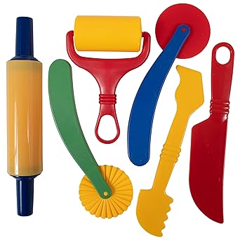 READY 2 LEARN Dough Tools | Set of 6 | Play dough Accessories | Roll, Cut, Mold and Flatten | Chunky Art Supplies for Toddler Crafts
