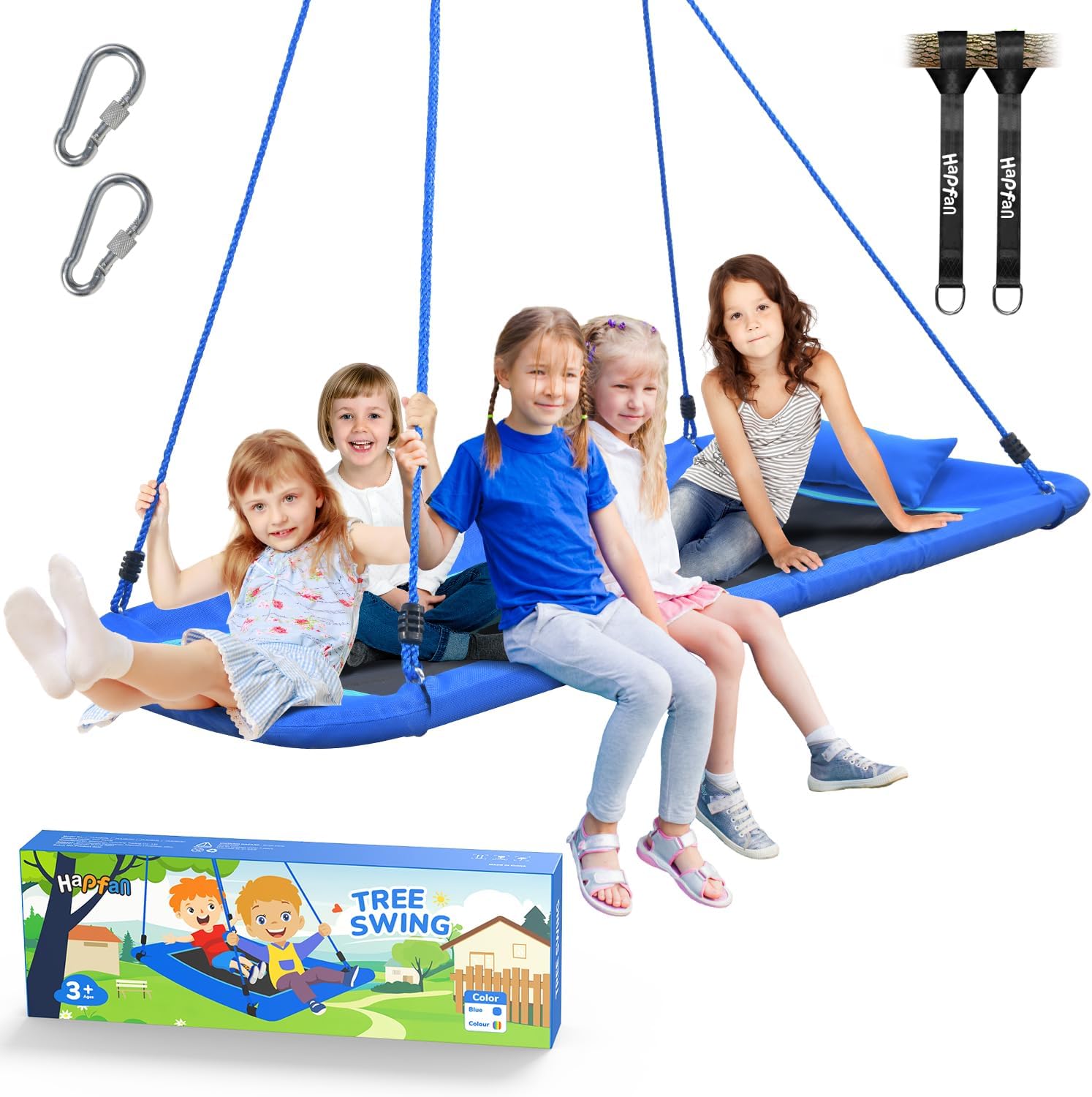 Hapfan 800lbs 60" Platform Tree Swing for Kids and Adults with Pillow, Heavy Duty Large Rectangle Swing for Kids Outdoor, Textilene Fabric, 9.8 FT Hanging Straps