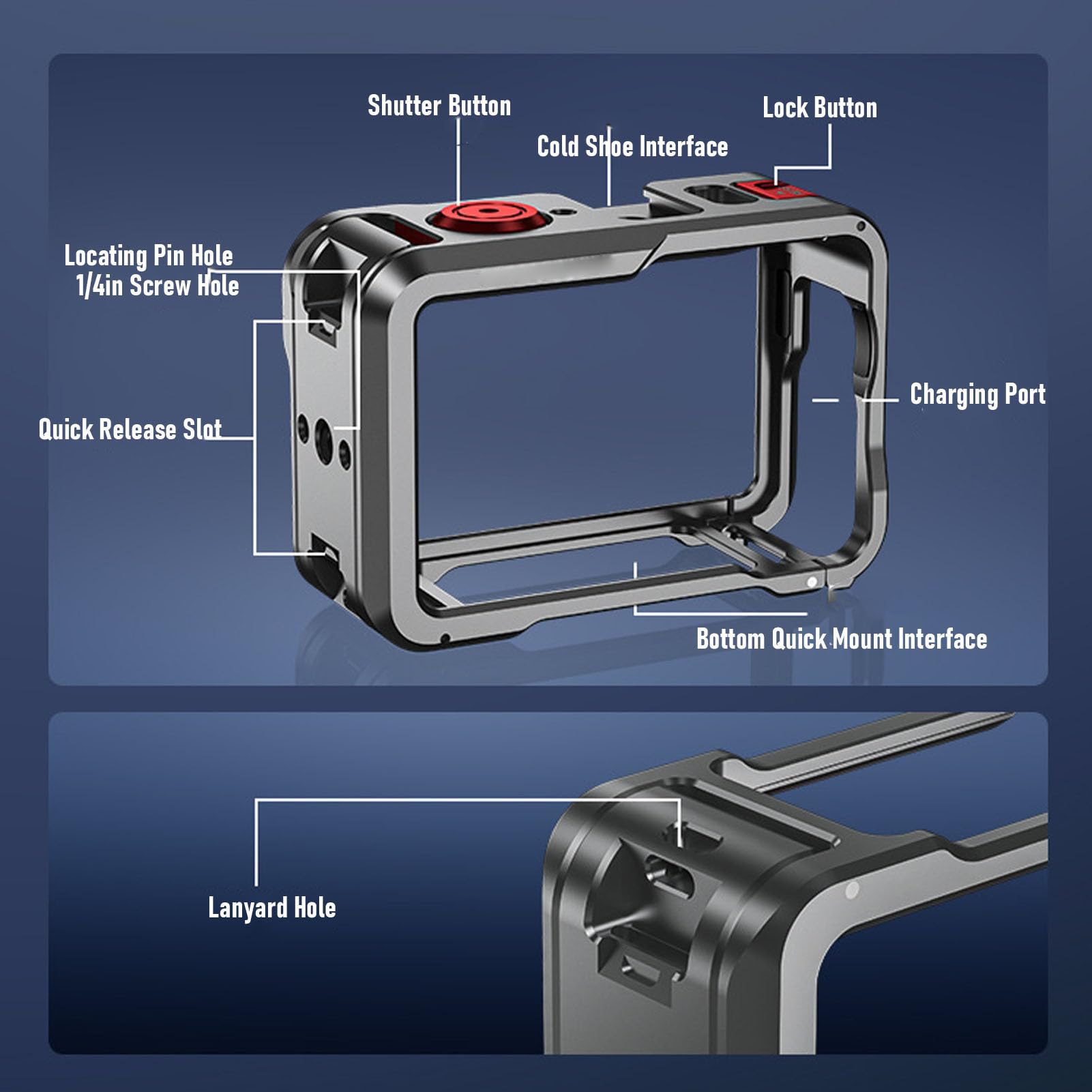 Akozon Jaula de Cámara para Acción 6 Marco Protector Funda Carcasa Apertura Izquierda Derecha Plataforma de Vídeo Aleación de Aluminio para Fotografía Creativa