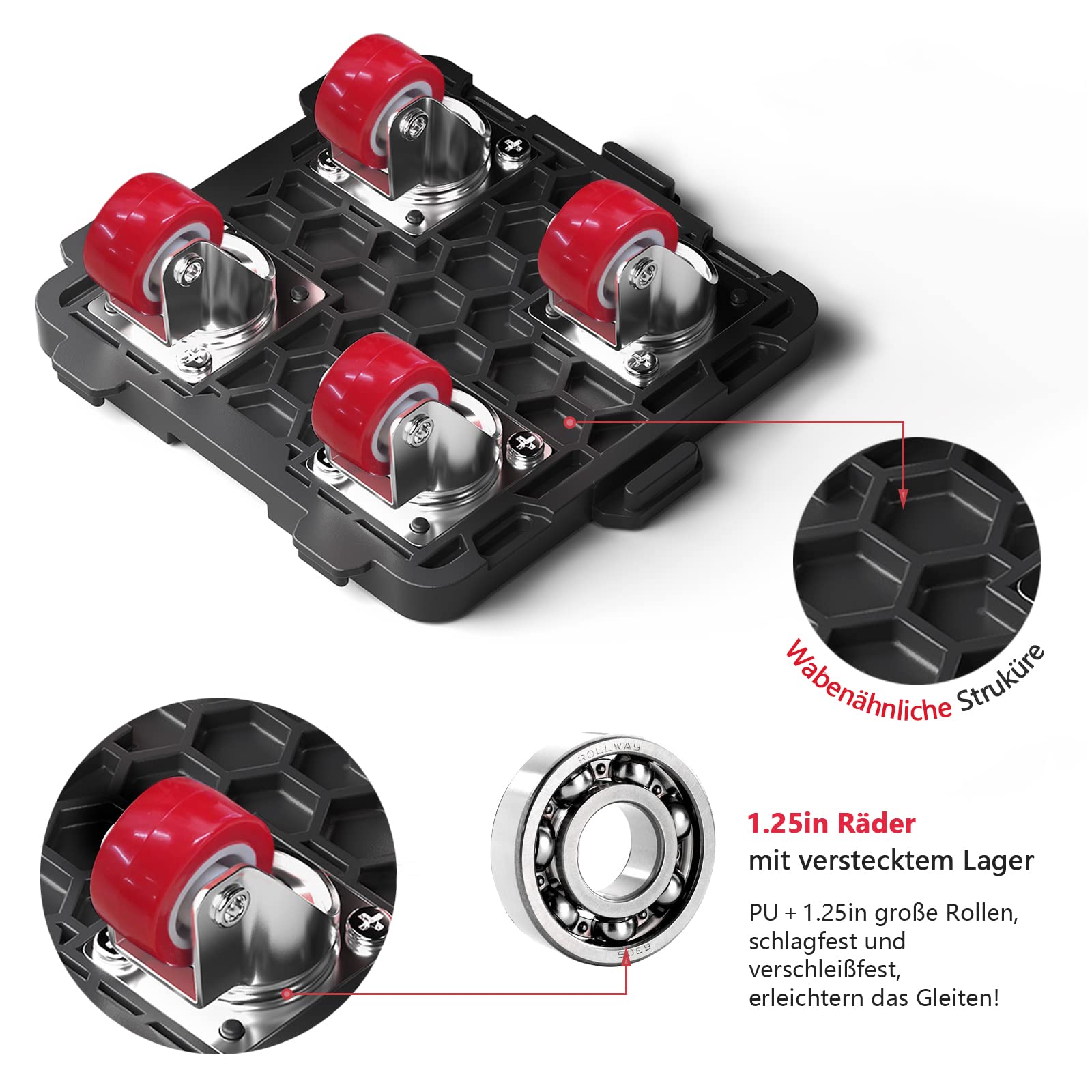 ONEON Möbel Transportroller mit Rollen Set - Connect Dolly | 360° Drehbare Möbelroller zum Bewegen von Schwere Möbeln, Geräte, Max. 300 KG, inkl. Möbelheber
