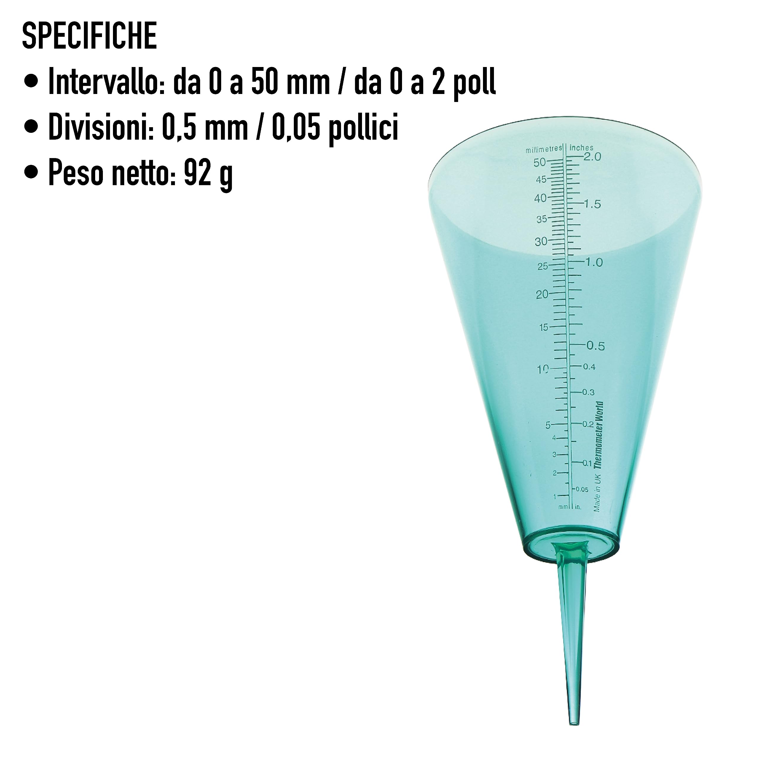 Thermometer World Pluviometro per Monitorare i Livelli di Pioggia con Scala di Facile Lettura, Il Perfetto Misuratore di Pioggia all'aperto per Il Tuo Giardino