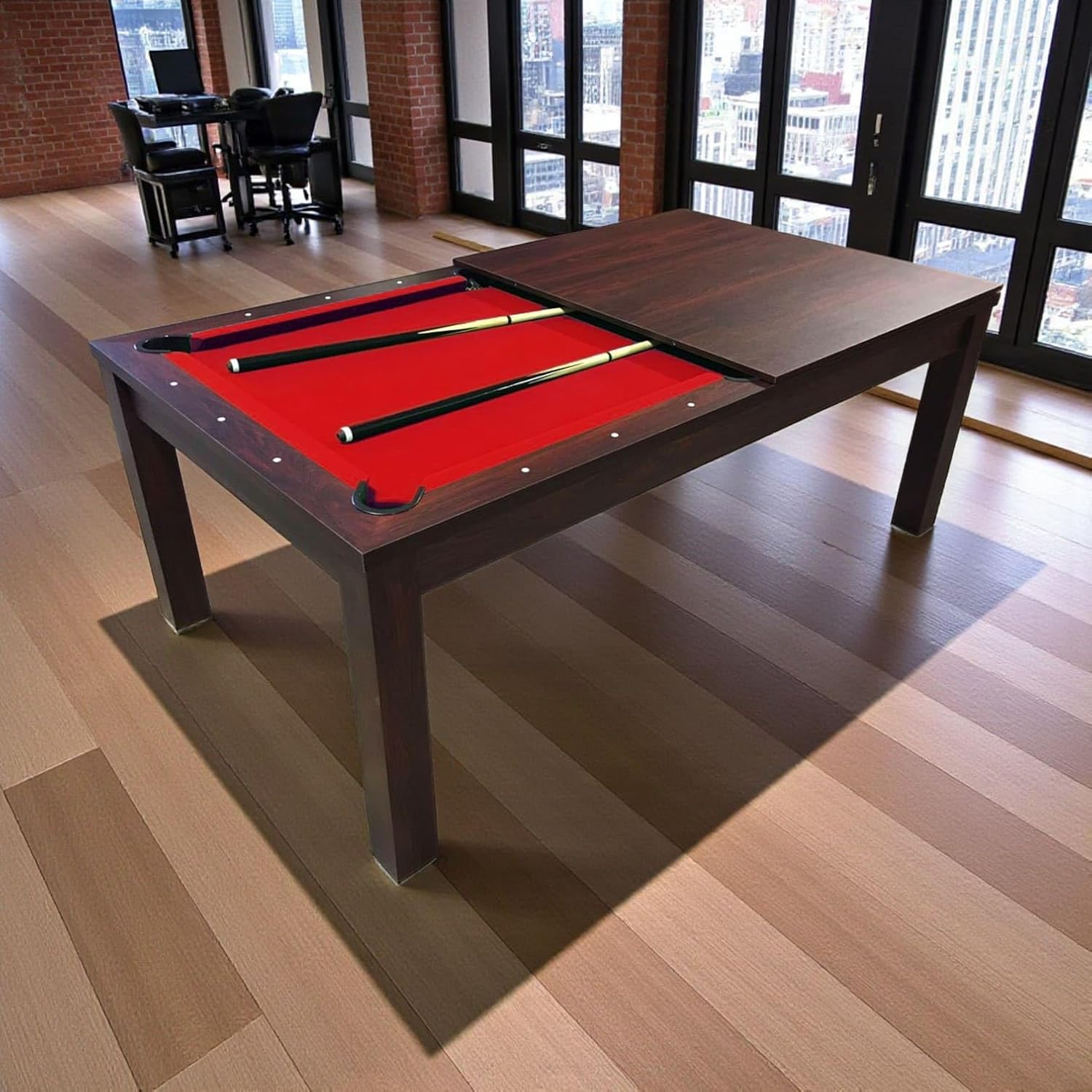 SIMBASHOPPING 7 Foot Pool Dining Table Combo Red Felt Modern Billiard Table with Dining Top Included – Vulcan