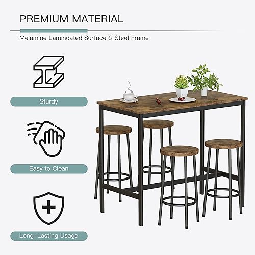 Miniatura 4 de MIERES Juego de mesa de comedor para 4-5 piezas de encimera de cocina con taburetes de bar marco de metal resistente para el hogar pub sala de estar