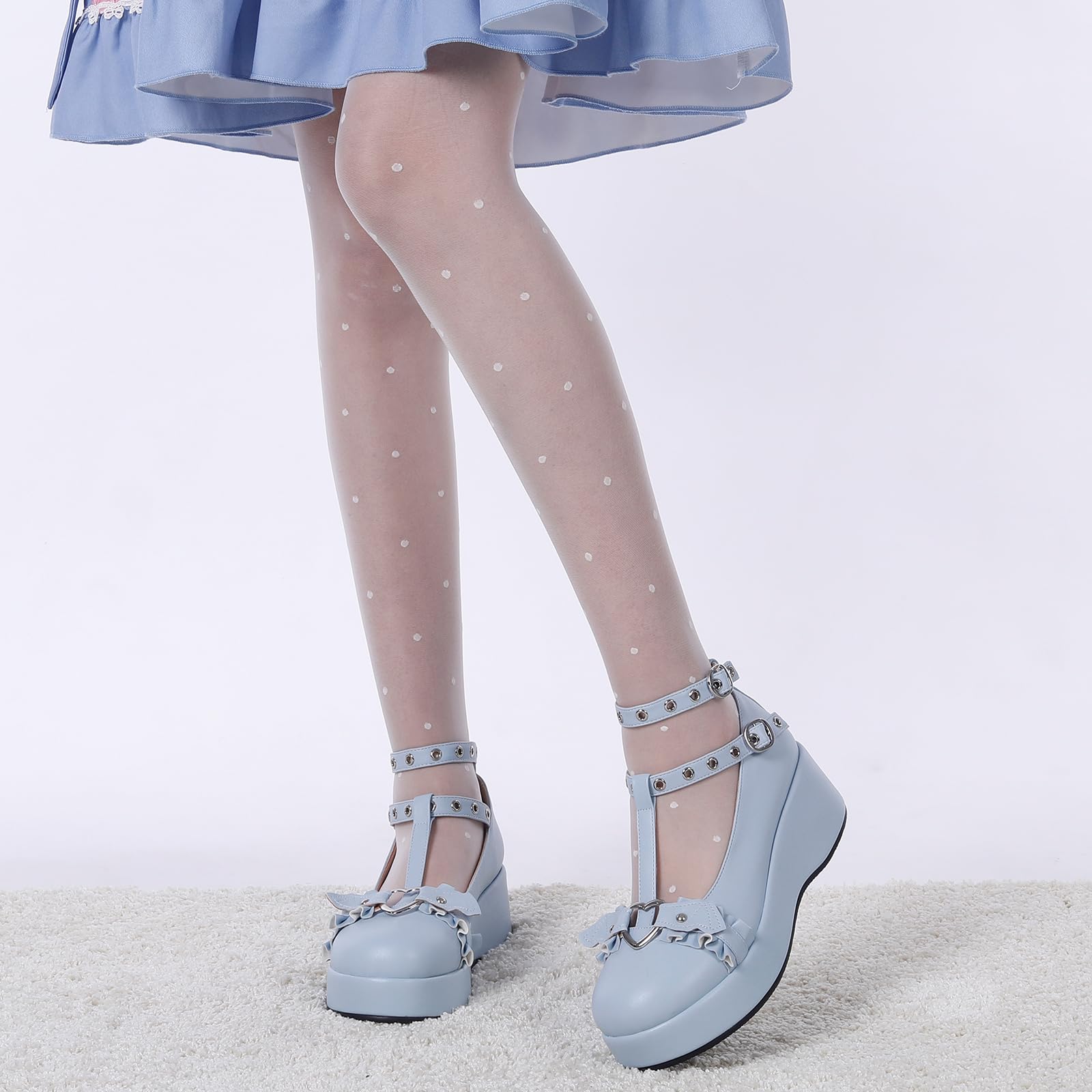 BYOMIGY Mary Jane Shoes Women Goth Platform Heels Chunky Heel Pumps with Ankle Strap Wedge Heels for Women: 10 A4-blue#1