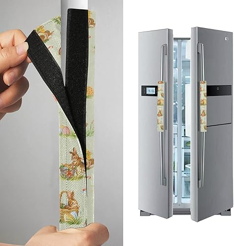 Miniatura 3 de Eionryn Fundas para manija de puerta de refrigerador, huevos de conejito de Pascua, flores de primavera, conejos, arco de cocina, guantes para