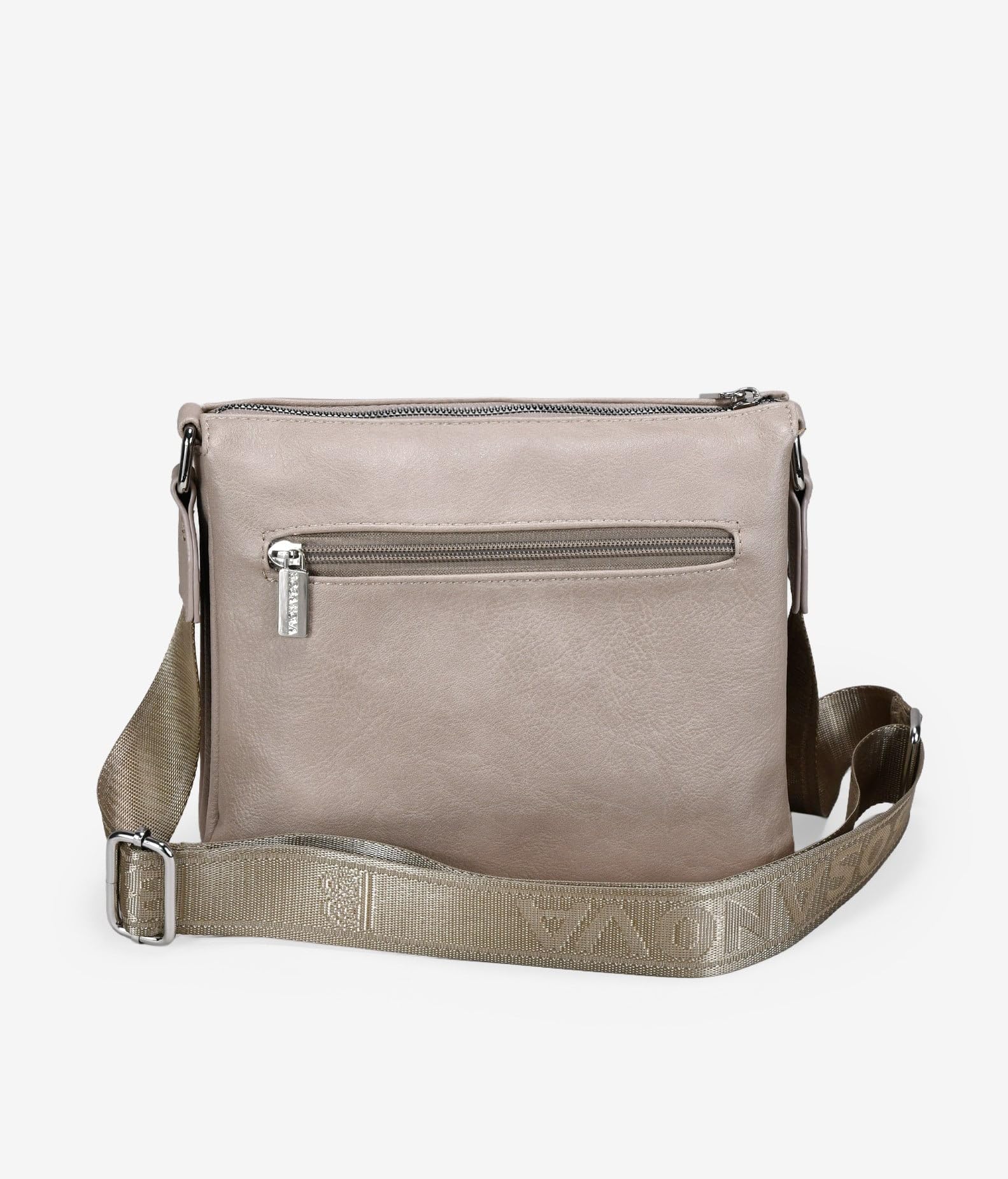 BOSANOVA Bolso Bandolera pequeño para Mujer con Bordado Decorativo con tachas y asa de Cruzar Regulable. Tres Compartimentos y Cierre con Cremallera. Beige U