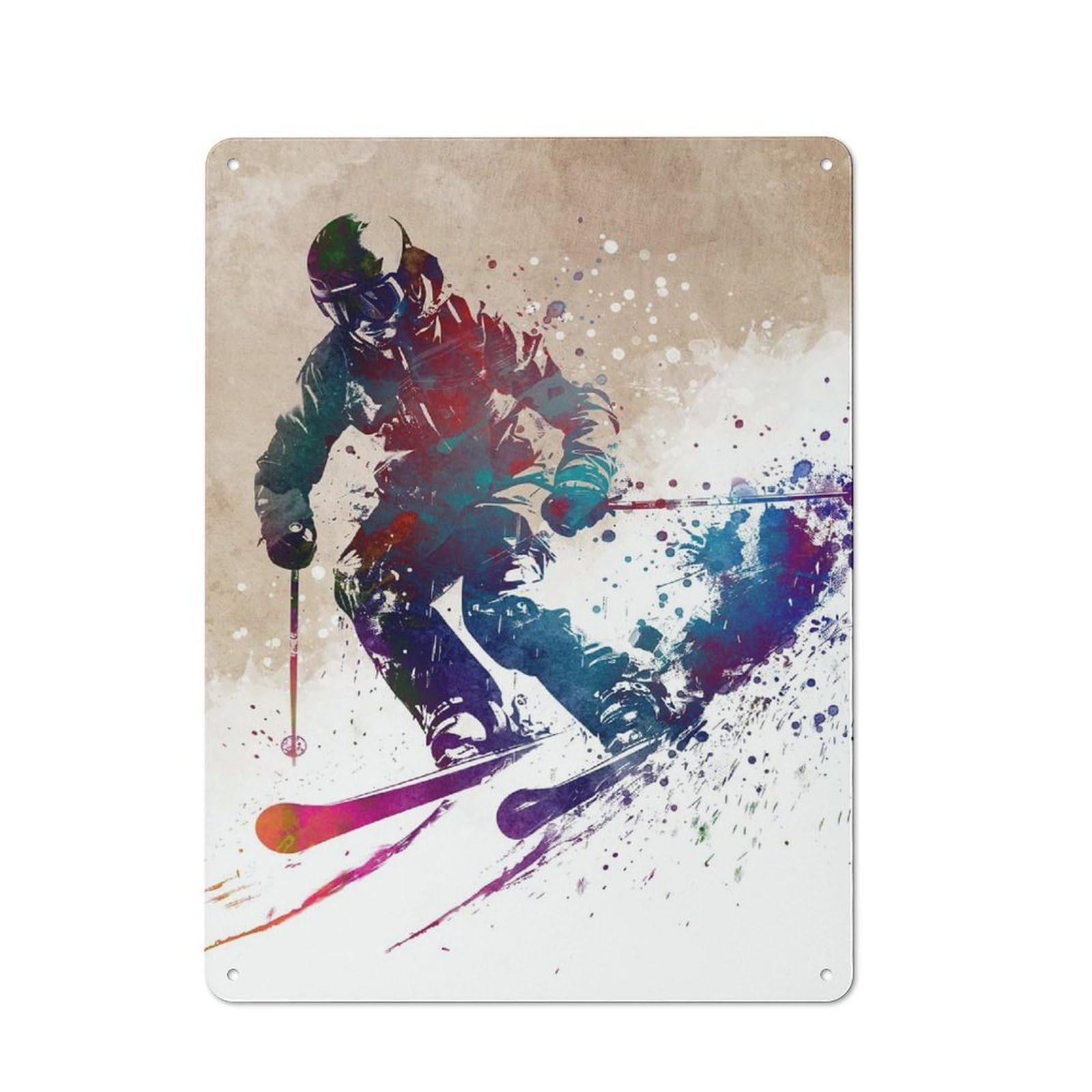Junmoney Style-21 Metal Wall Plaque With Ski Sport Art Design 40X30cm, Simple Retro Studio Wall Plaque For Hobby Room, Office, Lounge Or Living Room